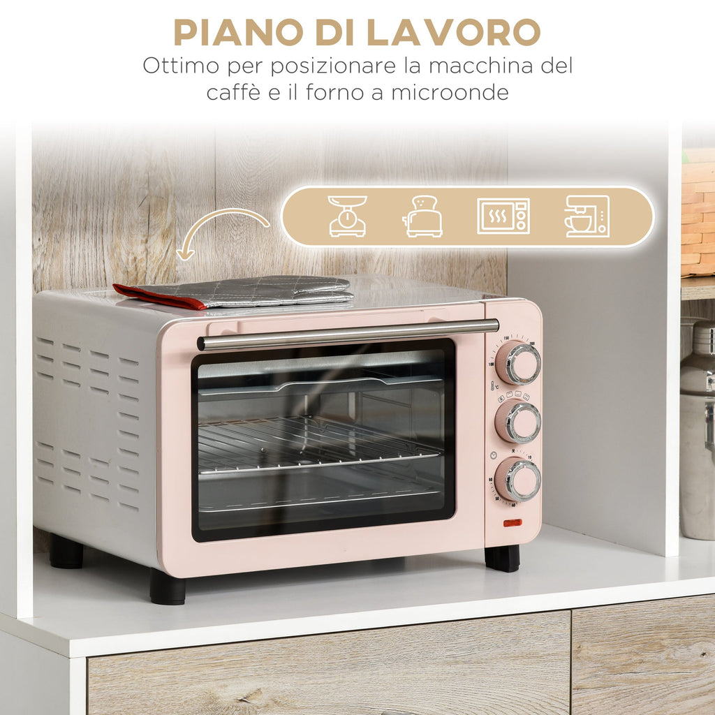 Easycomfort Mobile Buffet Dispensa Cucina, Ante Cassetti e Vani Aperti, 100L x 39P x 181.5Acm white e Legno