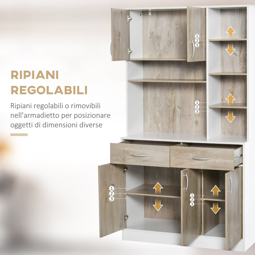 Easycomfort Mobile Buffet Dispensa Cucina, Ante Cassetti e Vani Aperti, 100L x 39P x 181.5Acm white e Legno