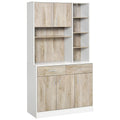 Easycomfort Mobile Buffet Dispensa Cucina, Ante Cassetti e Vani Aperti, 100L x 39P x 181.5Acm white e Legno