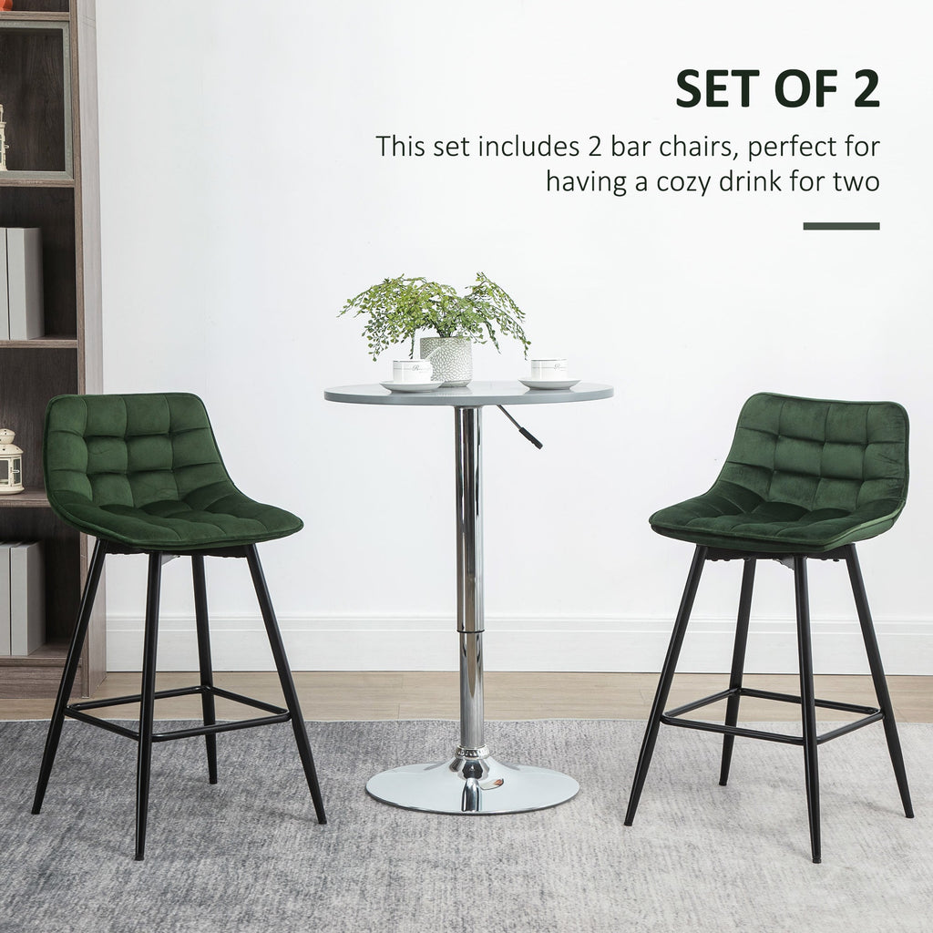 Easycomfort Set 2 Sgabelli da Bar with Schienale e Poggiapiedi Stile Nordico in Metallo e Velluto, Verde, 45x47x84cm