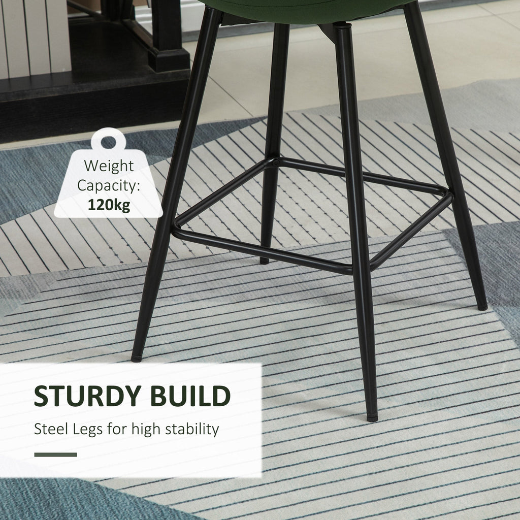 Easycomfort Set 2 Sgabelli da Bar with Schienale e Poggiapiedi Stile Nordico in Metallo e Velluto, Verde, 45x47x84cm