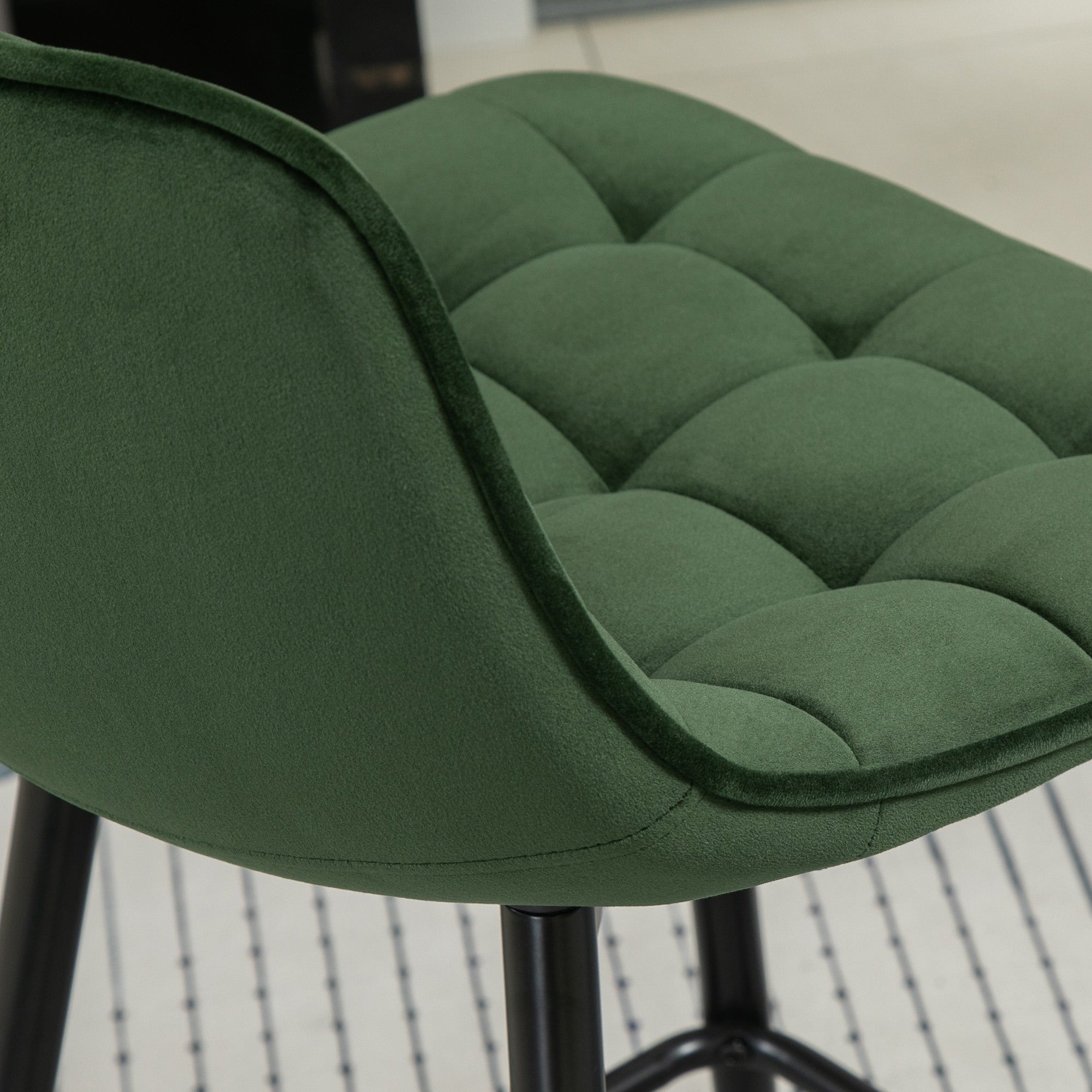 Easycomfort Set 2 Sgabelli da Bar with Schienale e Poggiapiedi Stile Nordico in Metallo e Velluto, Verde, 45x47x84cm
