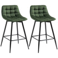 Easycomfort Set 2 Sgabelli da Bar with Schienale e Poggiapiedi Stile Nordico in Metallo e Velluto, Verde, 45x47x84cm