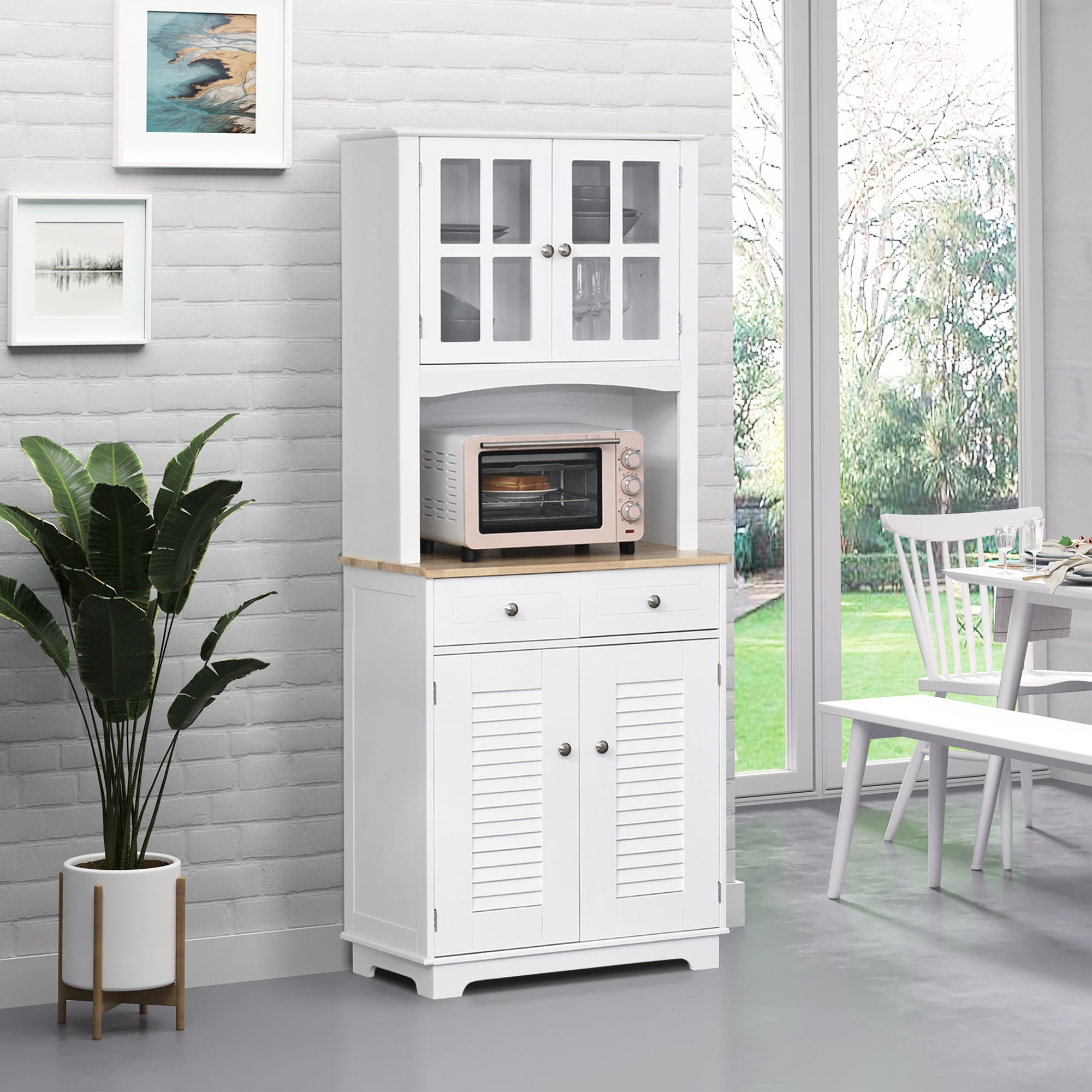 Easycomfort Credenza Alta per Cucina, Mobile Buffet in Legno white, Armadio Dispensa in Stile Classico, white, 68x39.5x170cm