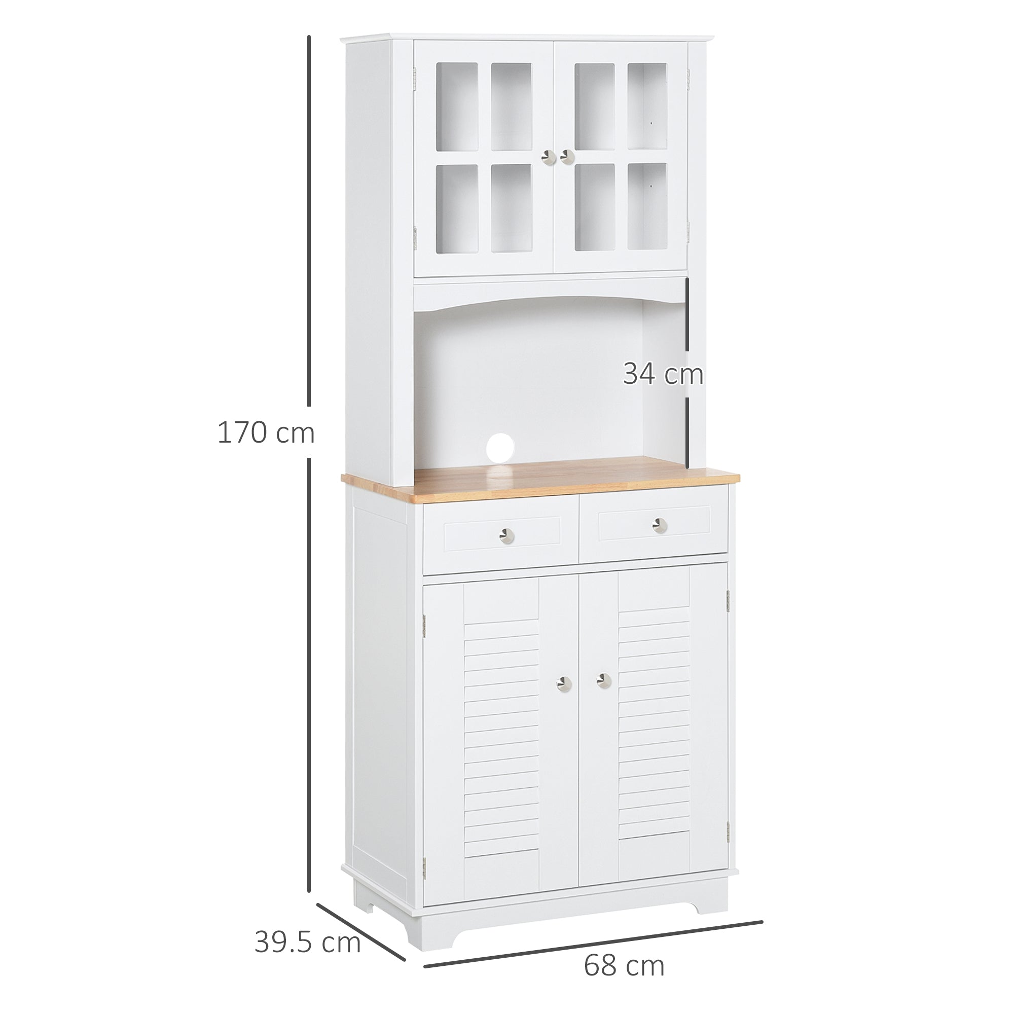 Easycomfort Credenza Alta per Cucina, Mobile Buffet in Legno white, Armadio Dispensa in Stile Classico, white, 68x39.5x170cm