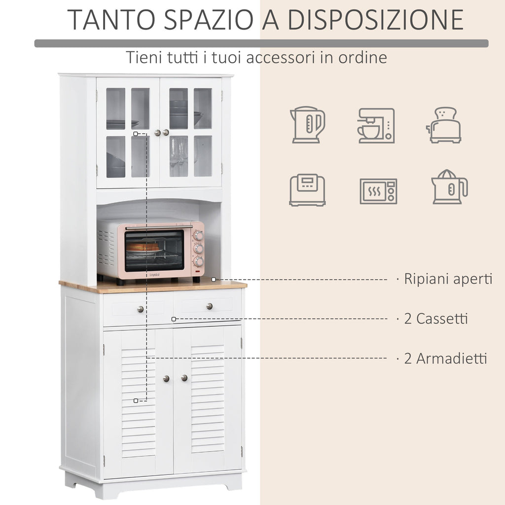 Easycomfort Credenza Alta per Cucina, Mobile Buffet in Legno white, Armadio Dispensa in Stile Classico, white, 68x39.5x170cm