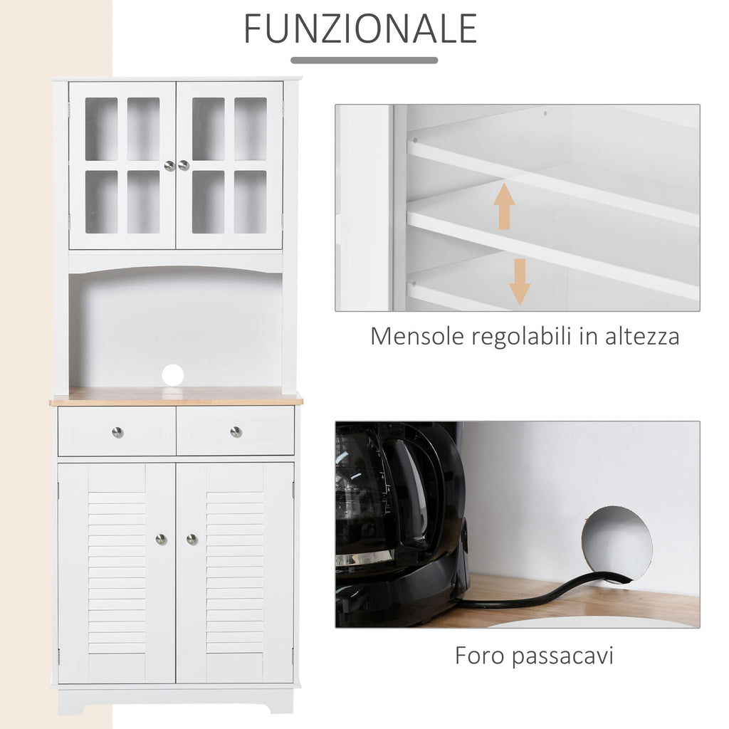 Easycomfort Credenza Alta per Cucina, Mobile Buffet in Legno white, Armadio Dispensa in Stile Classico, white, 68x39.5x170cm