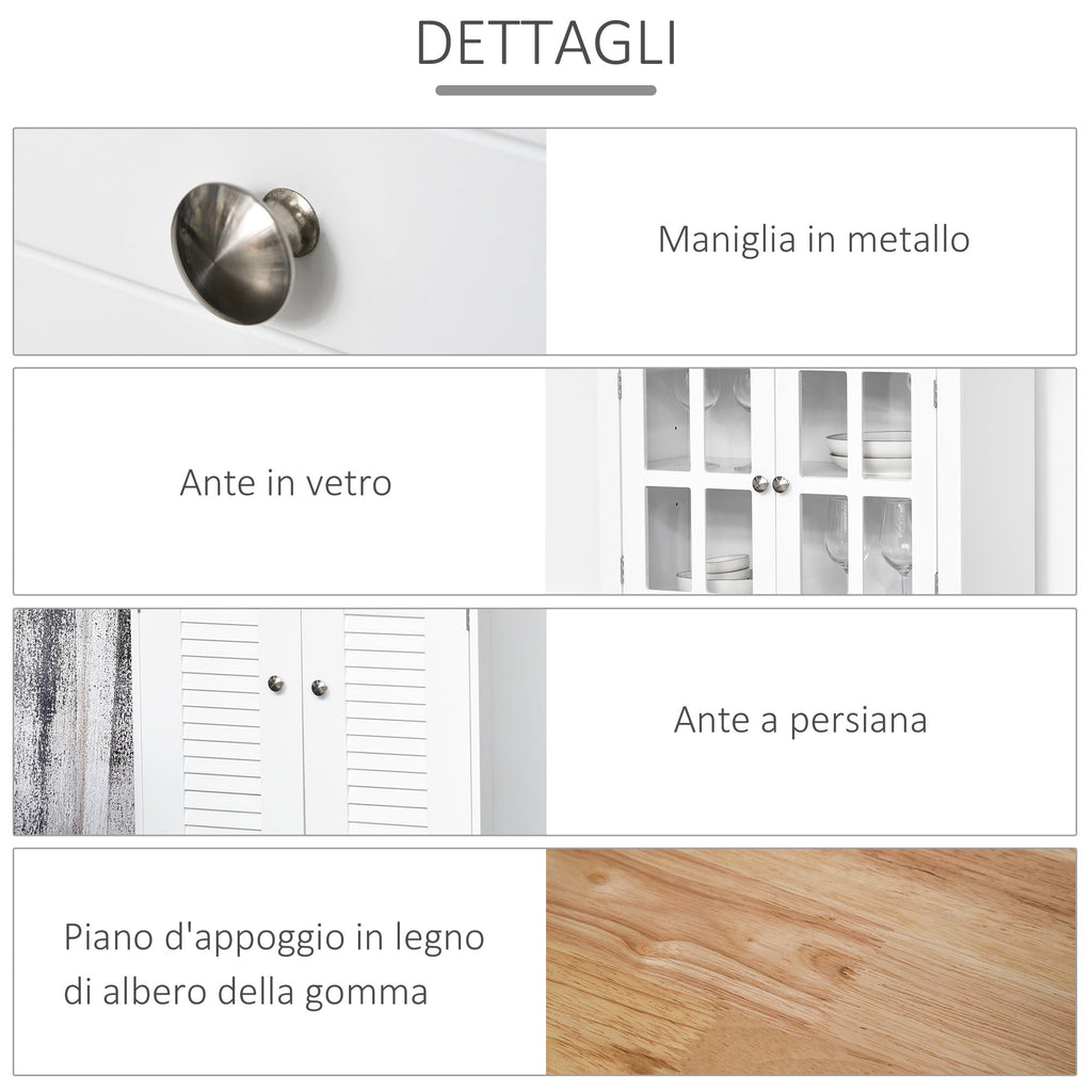 Easycomfort Credenza Alta per Cucina, Mobile Buffet in Legno white, Armadio Dispensa in Stile Classico, white, 68x39.5x170cm