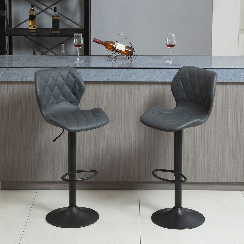 Easycomfort Set di 2 Sgabelli da Bar Alti in Finta Pelle with Altezza Regolabile, Sgabelli Cucina Girevoli with Schienale e Poggiapiedi, 44x50.5x90-110cm Grigio