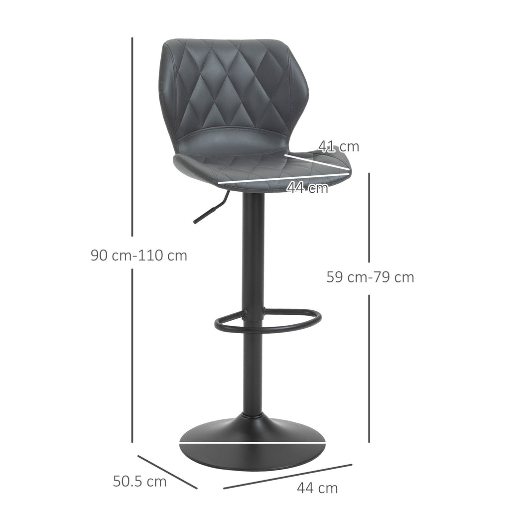 Easycomfort Set di 2 Sgabelli da Bar Alti in Finta Pelle with Altezza Regolabile, Sgabelli Cucina Girevoli with Schienale e Poggiapiedi, 44x50.5x90-110cm Grigio