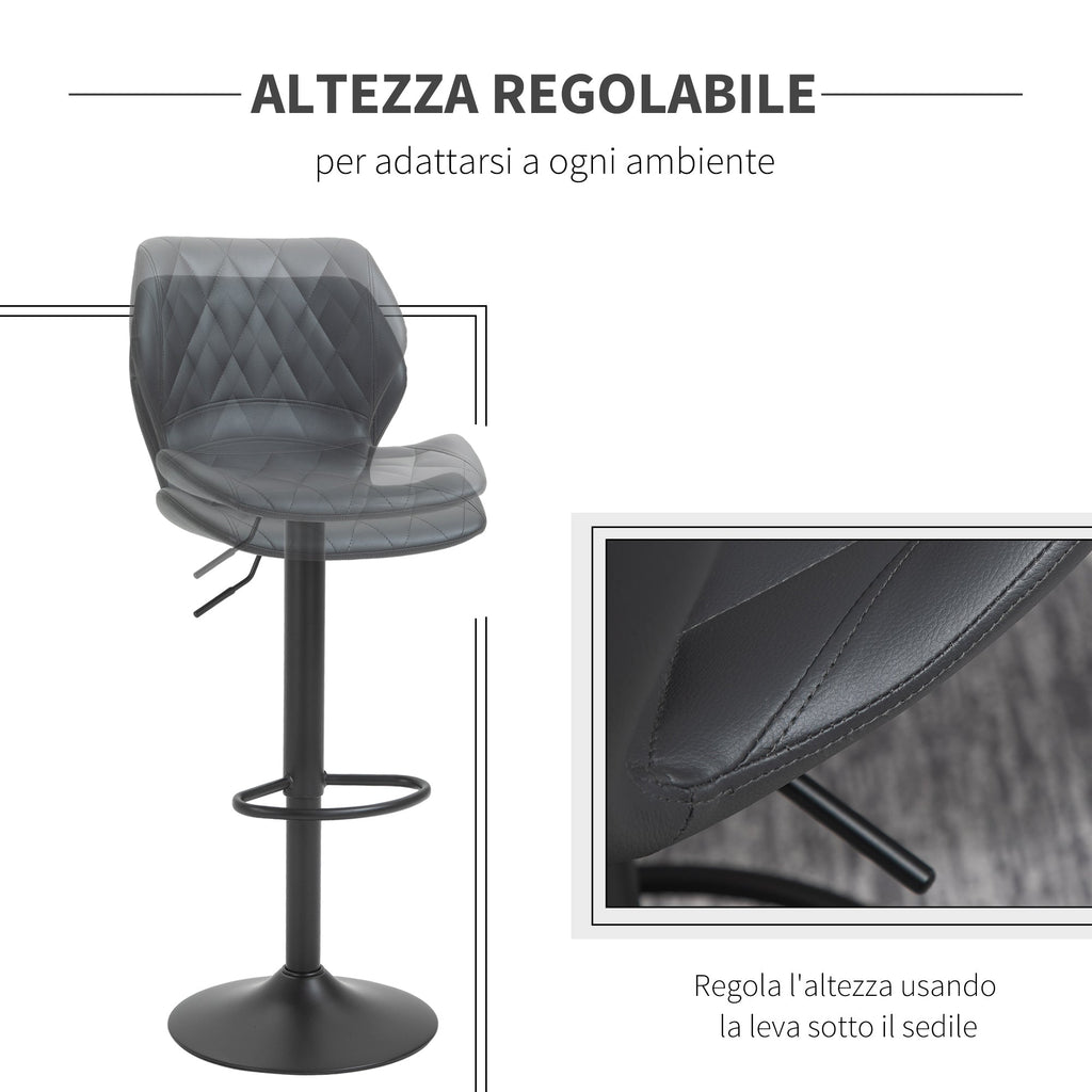 Easycomfort Set di 2 Sgabelli da Bar Alti in Finta Pelle with Altezza Regolabile, Sgabelli Cucina Girevoli with Schienale e Poggiapiedi, 44x50.5x90-110cm Grigio