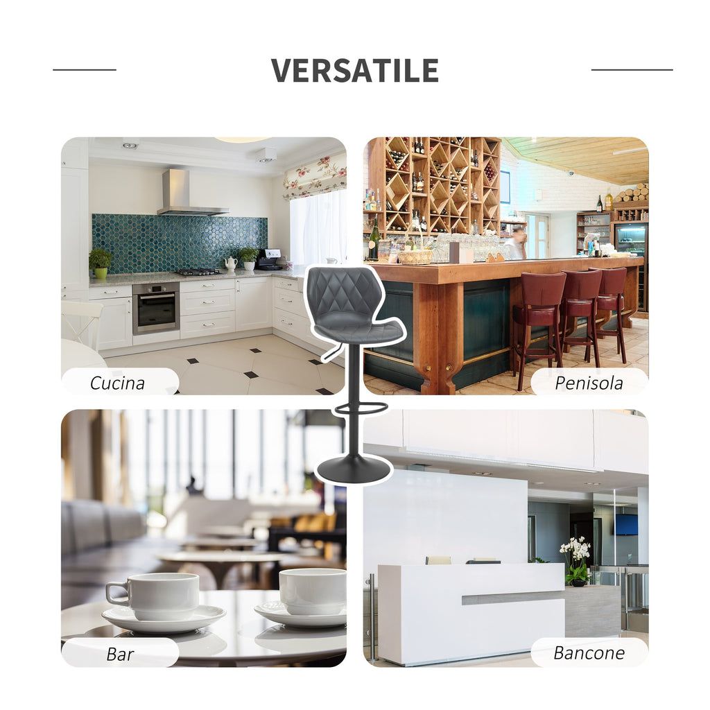 Easycomfort Set di 2 Sgabelli da Bar Alti in Finta Pelle with Altezza Regolabile, Sgabelli Cucina Girevoli with Schienale e Poggiapiedi, 44x50.5x90-110cm Grigio