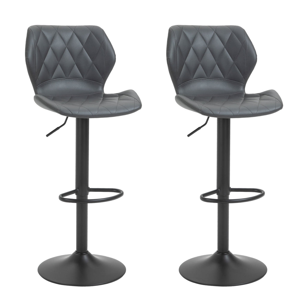 Easycomfort Set di 2 Sgabelli da Bar Alti in Finta Pelle with Altezza Regolabile, Sgabelli Cucina Girevoli with Schienale e Poggiapiedi, 44x50.5x90-110cm Grigio