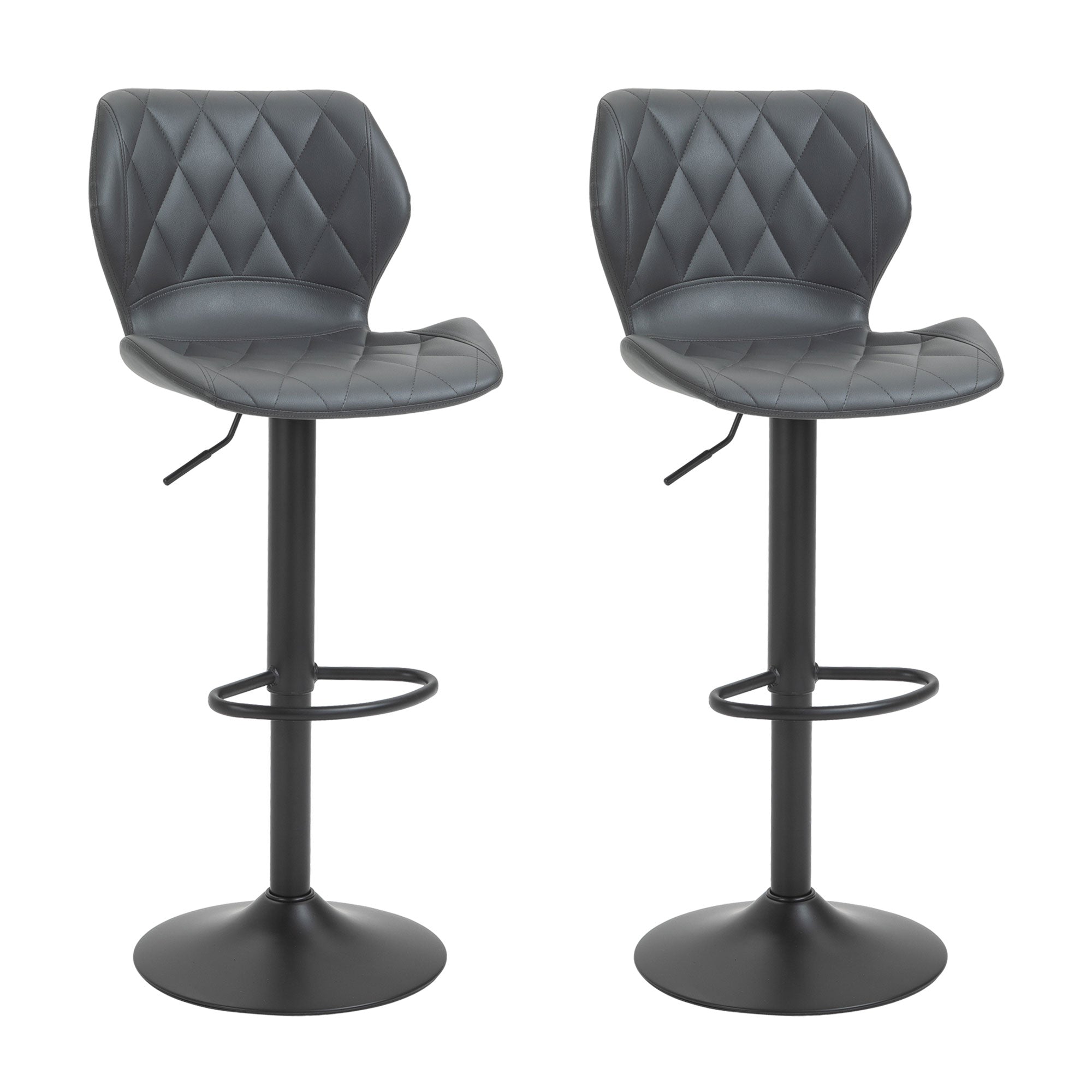 Easycomfort Set di 2 Sgabelli da Bar Alti in Finta Pelle with Altezza Regolabile, Sgabelli Cucina Girevoli with Schienale e Poggiapiedi, 44x50.5x90-110cm Grigio