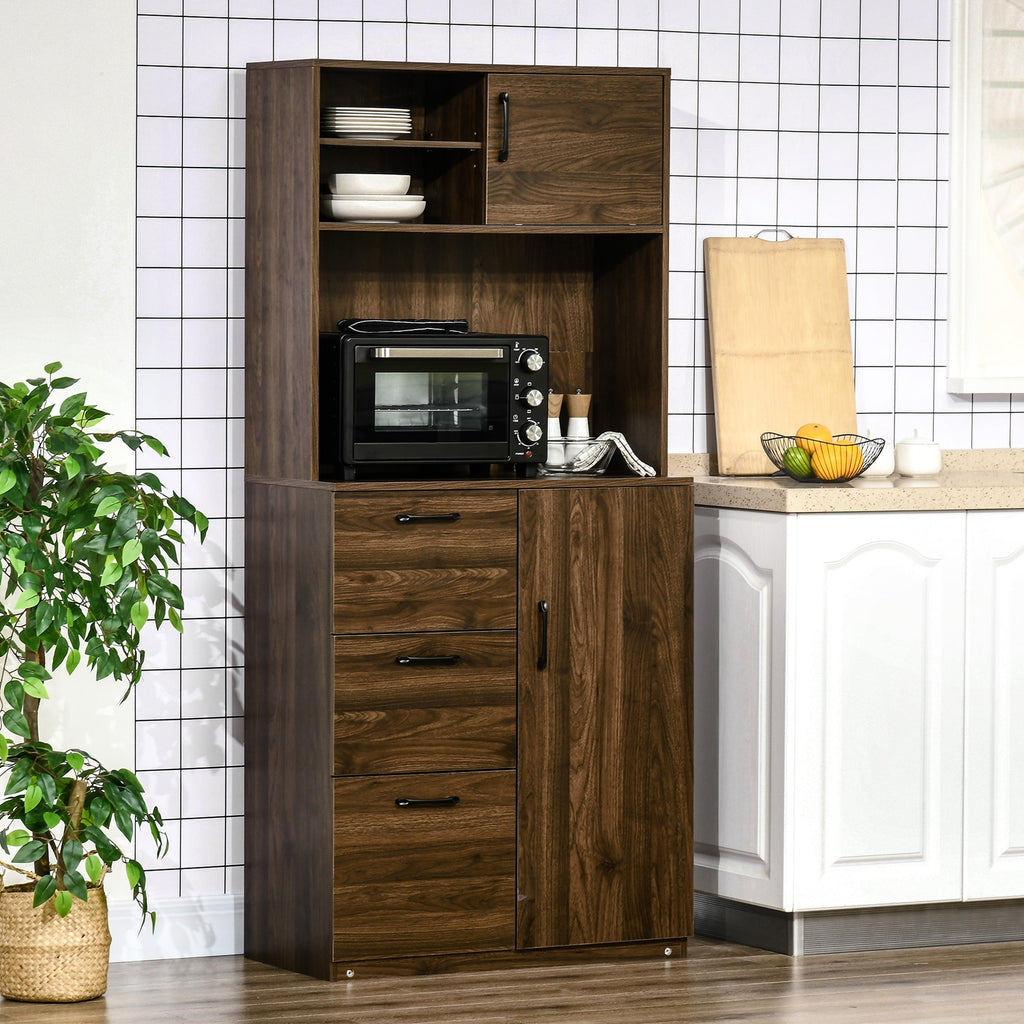 Easycomfort Credenza Moderna with 3 Cassetti e Armadietti, Mobile Dispensa per Cucina e Soggiorno in Legno, 80x40x178cm, Noce