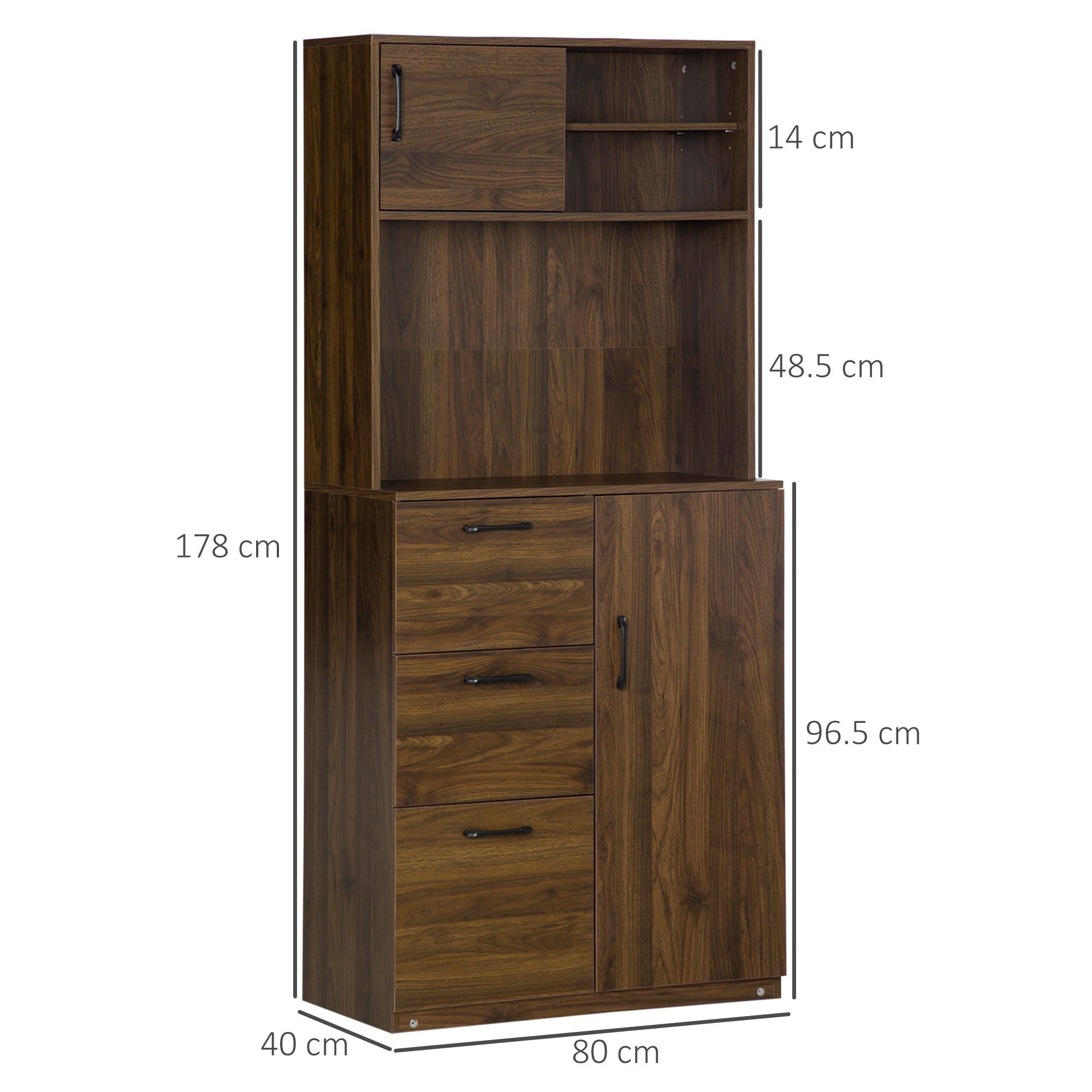 Easycomfort Credenza Moderna with 3 Cassetti e Armadietti, Mobile Dispensa per Cucina e Soggiorno in Legno, 80x40x178cm, Noce