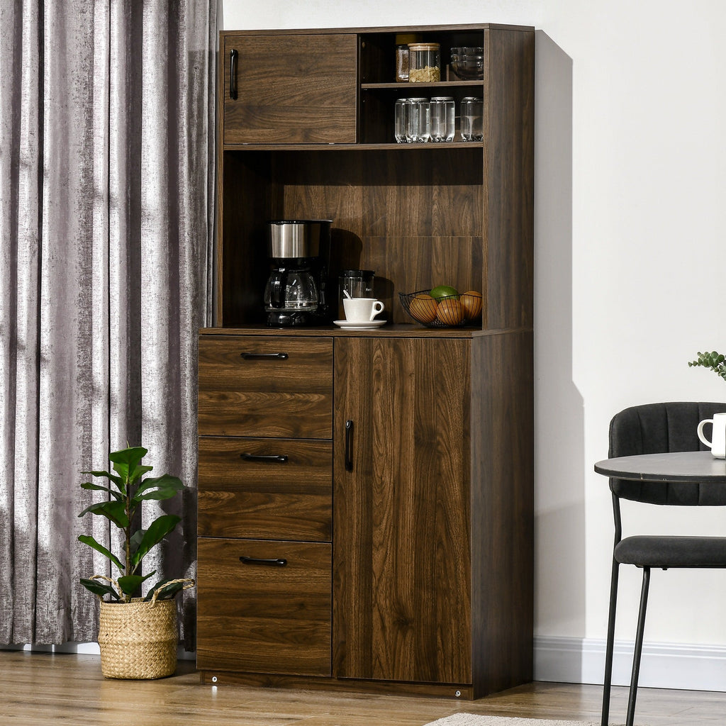 Easycomfort Credenza Moderna with 3 Cassetti e Armadietti, Mobile Dispensa per Cucina e Soggiorno in Legno, 80x40x178cm, Noce