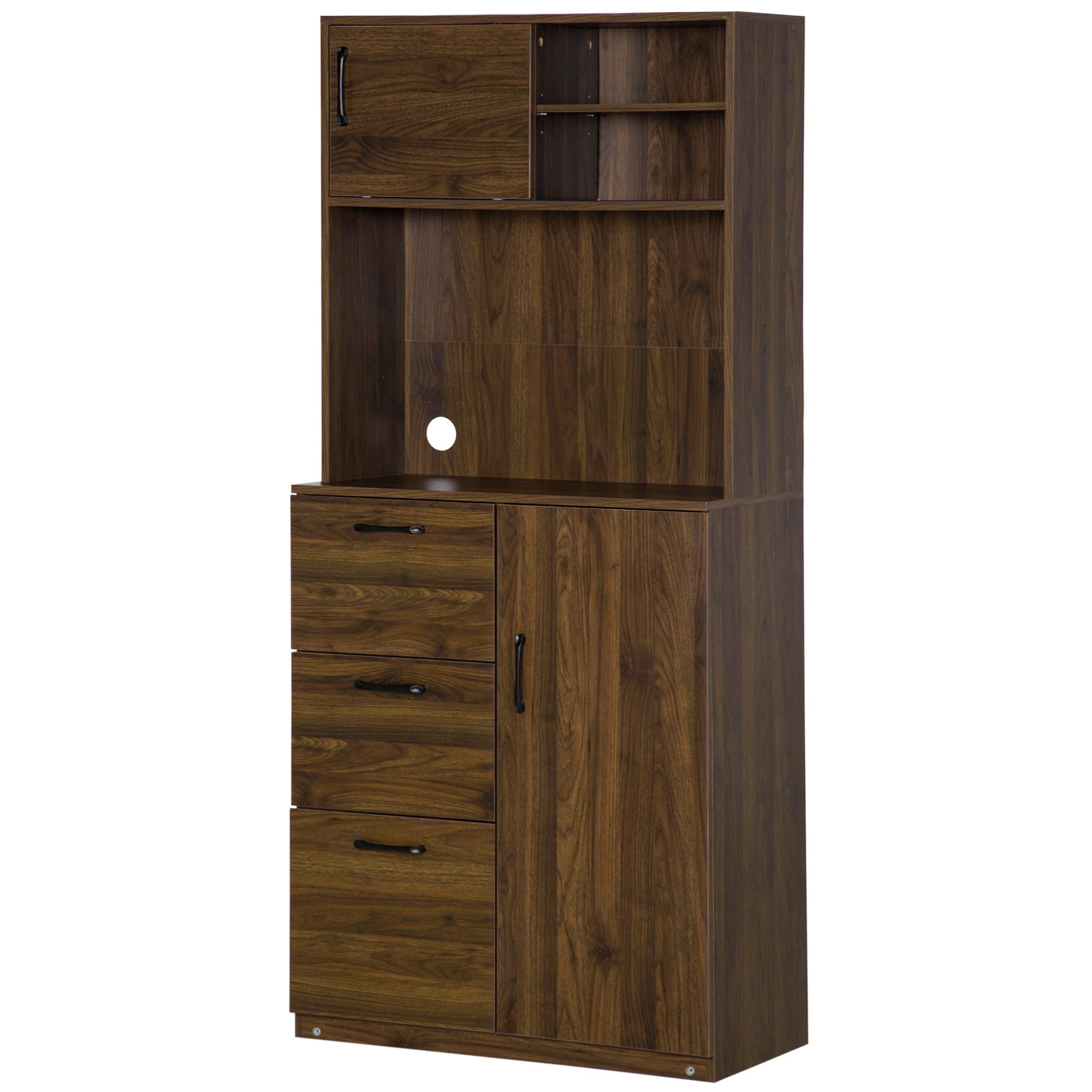 Easycomfort Credenza Moderna with 3 Cassetti e Armadietti, Mobile Dispensa per Cucina e Soggiorno in Legno, 80x40x178cm, Noce