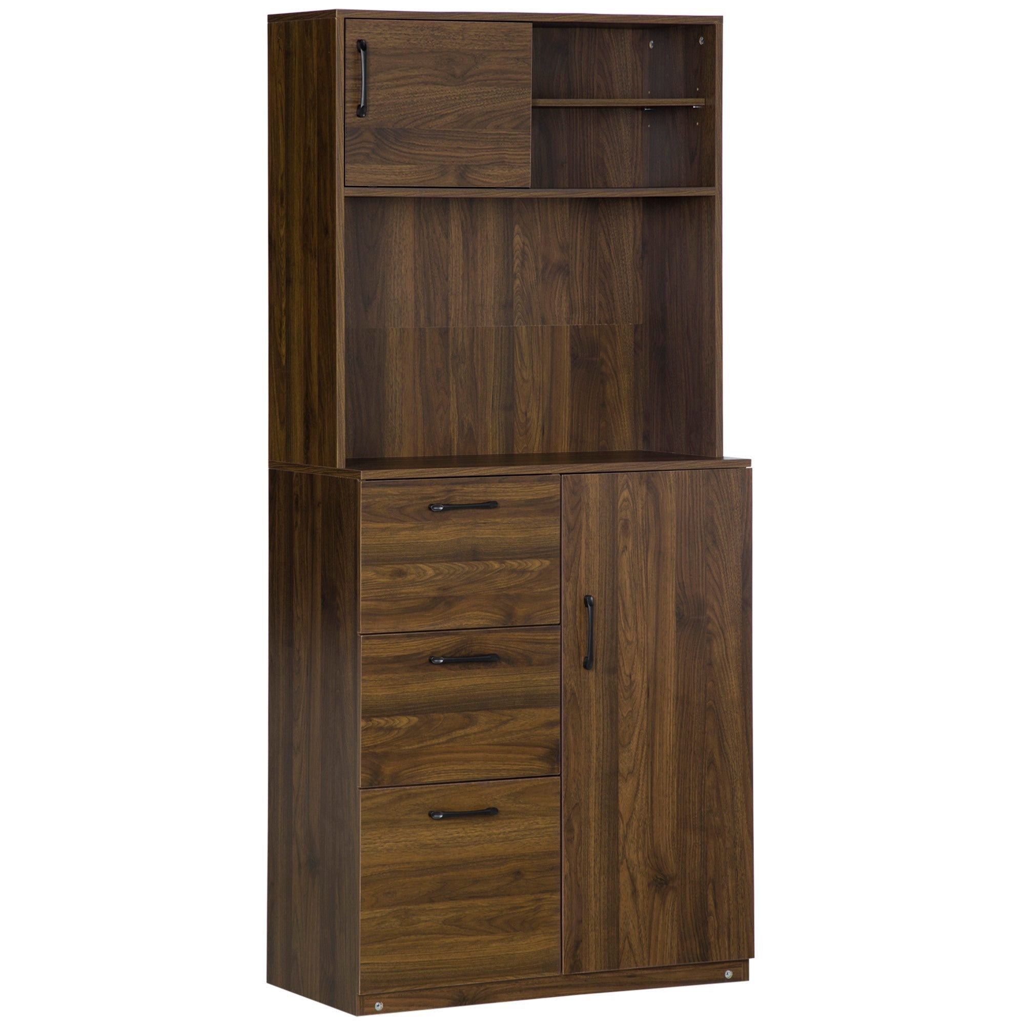 Easycomfort Credenza Moderna with 3 Cassetti e Armadietti, Mobile Dispensa per Cucina e Soggiorno in Legno, 80x40x178cm, Noce