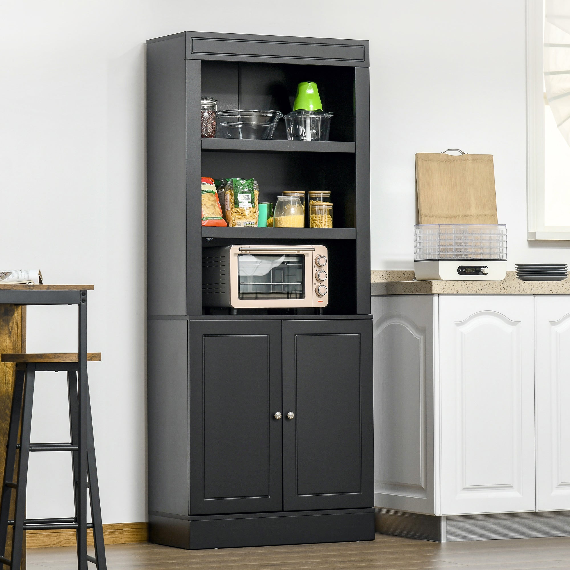 Easycomfort Credenza Cucina in Legno with Ripiani e Armadietto 2 Ante with Mensole Regolabili, 74.6x35.5x182.5cm