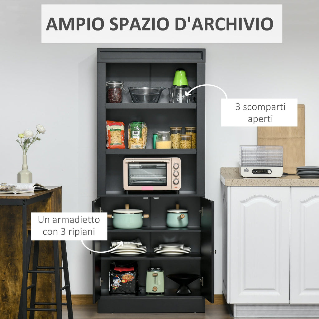 Easycomfort Credenza Cucina in Legno with Ripiani e Armadietto 2 Ante with Mensole Regolabili, 74.6x35.5x182.5cm
