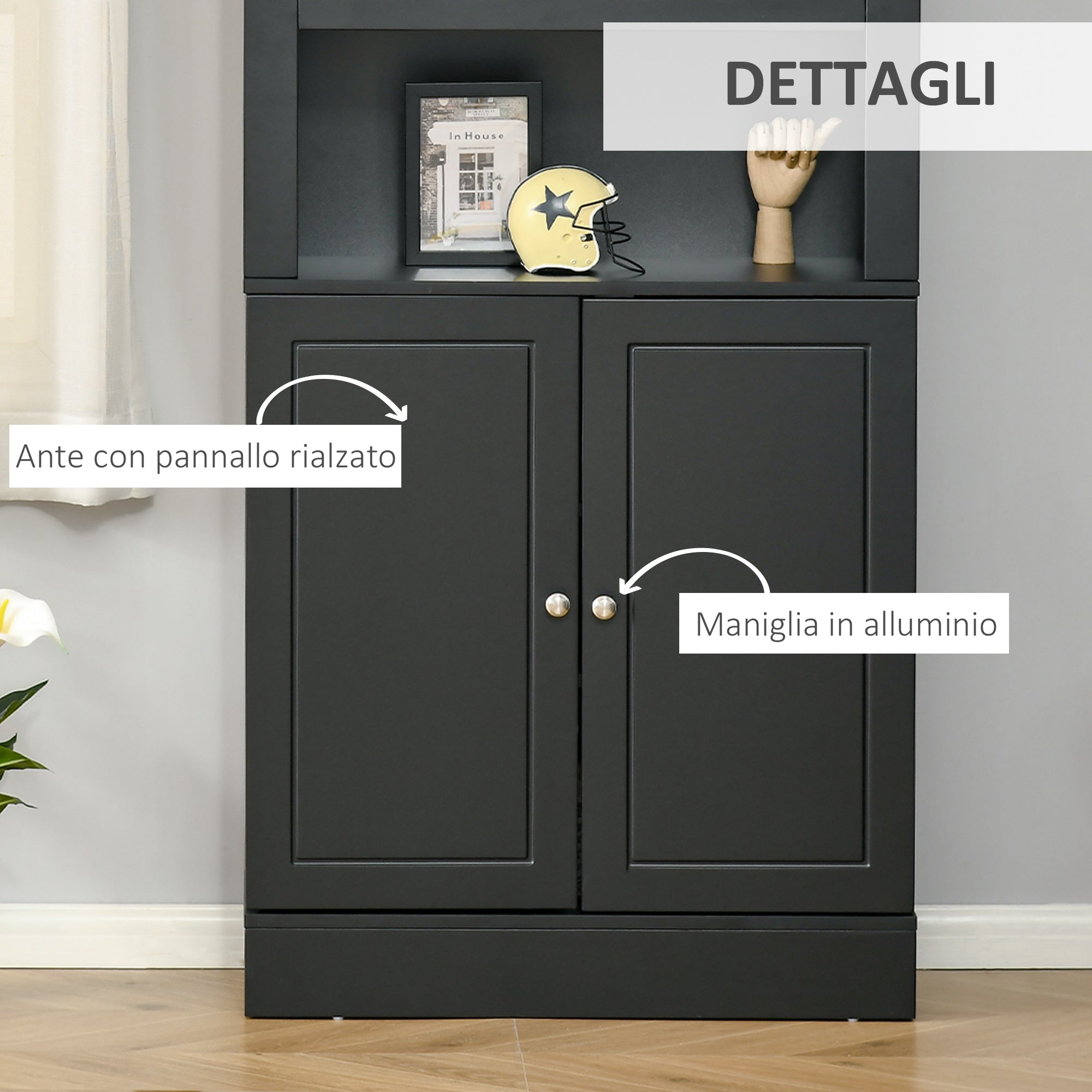 Easycomfort Credenza Cucina in Legno with Ripiani e Armadietto 2 Ante with Mensole Regolabili, 74.6x35.5x182.5cm