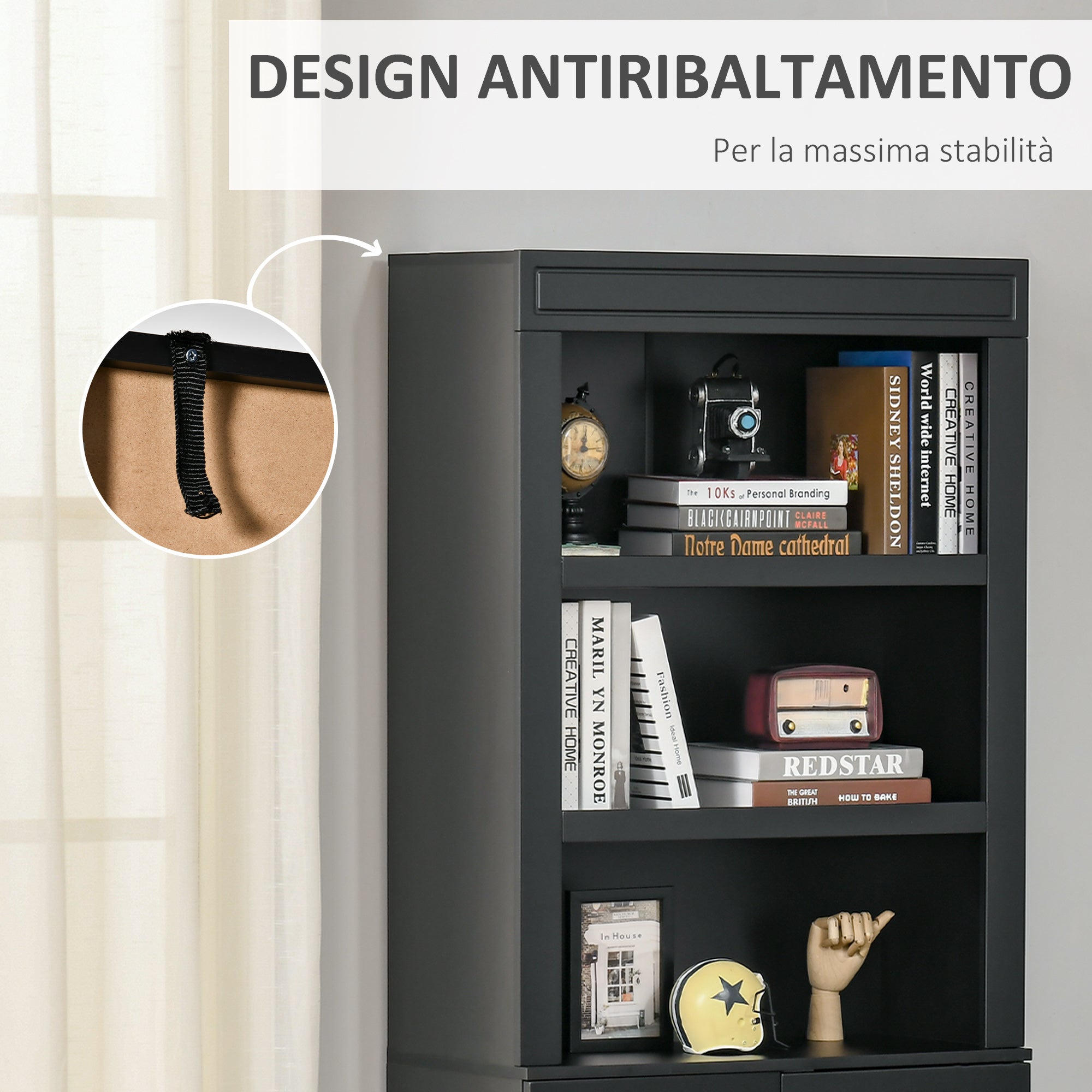 Easycomfort Credenza Cucina in Legno with Ripiani e Armadietto 2 Ante with Mensole Regolabili, 74.6x35.5x182.5cm