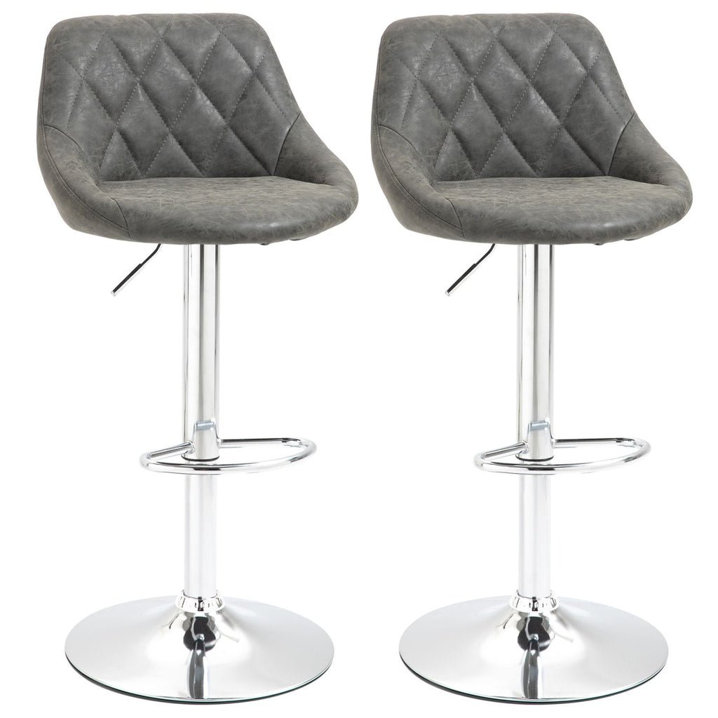 Easycomfort Set 2 Sgabelli da Bar with Altezza Regolabile, Base in Metallo e Seduta Finta Pelle, Sgabelli Alti Moderni Girevoli with Schienale e Poggiapiedi 46x48x83-104cm, Grigio Scuro