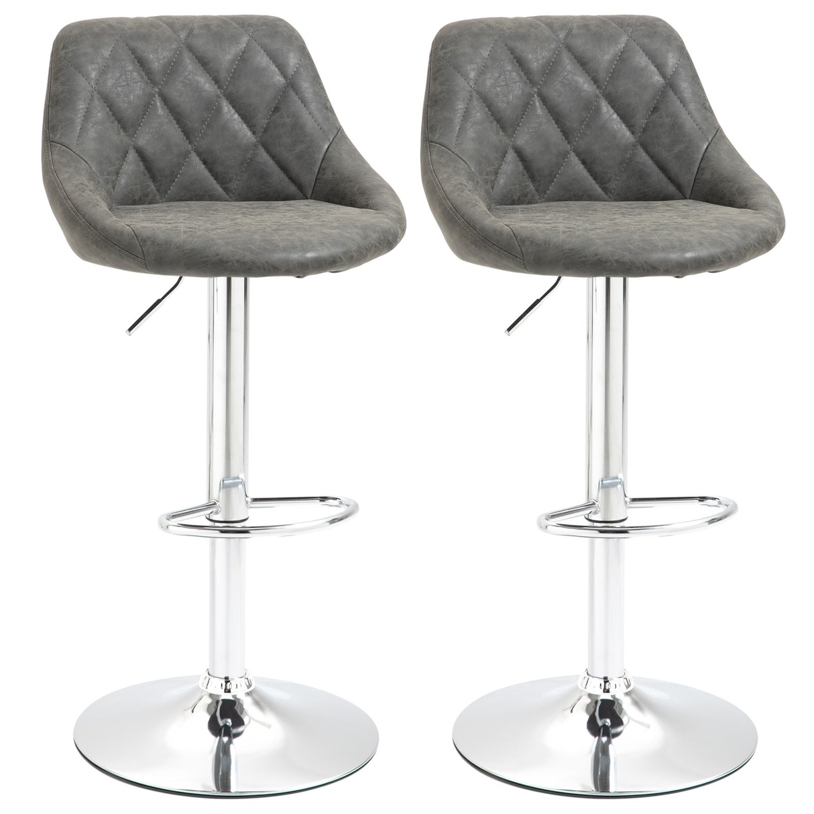 Easycomfort Set 2 Sgabelli da Bar with Altezza Regolabile, Base in Metallo e Seduta Finta Pelle, Sgabelli Alti Moderni Girevoli with Schienale e Poggiapiedi 46x48x83-104cm, Grigio Scuro