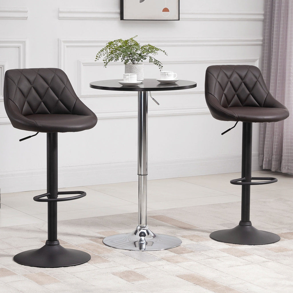 Easycomfort Set 2 Sgabelli da Bar, Altezza Regolabile with Base in Metallo e Seduta in Finta Pelle, Sgabelli Moderni with Schienale e Poggiapiedi, 46x48x83-104 cm, Marrone e black