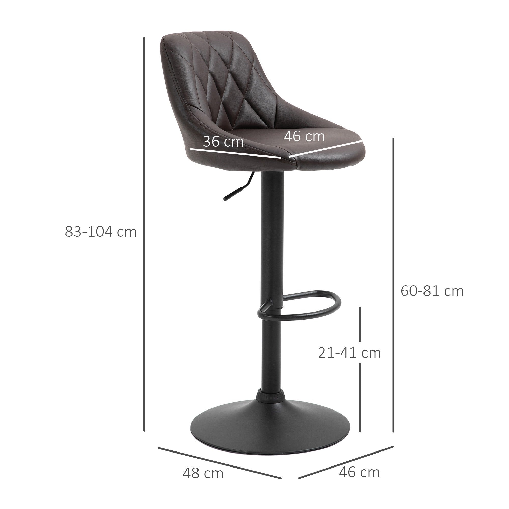 Easycomfort Set 2 Sgabelli da Bar, Altezza Regolabile with Base in Metallo e Seduta in Finta Pelle, Sgabelli Moderni with Schienale e Poggiapiedi, 46x48x83-104 cm, Marrone e black