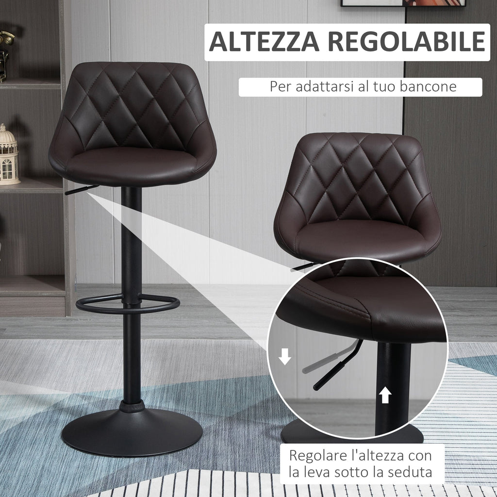 Easycomfort Set 2 Sgabelli da Bar, Altezza Regolabile with Base in Metallo e Seduta in Finta Pelle, Sgabelli Moderni with Schienale e Poggiapiedi, 46x48x83-104 cm, Marrone e black