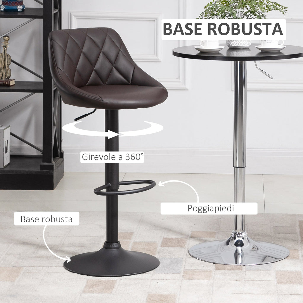 Easycomfort Set 2 Sgabelli da Bar, Altezza Regolabile with Base in Metallo e Seduta in Finta Pelle, Sgabelli Moderni with Schienale e Poggiapiedi, 46x48x83-104 cm, Marrone e black