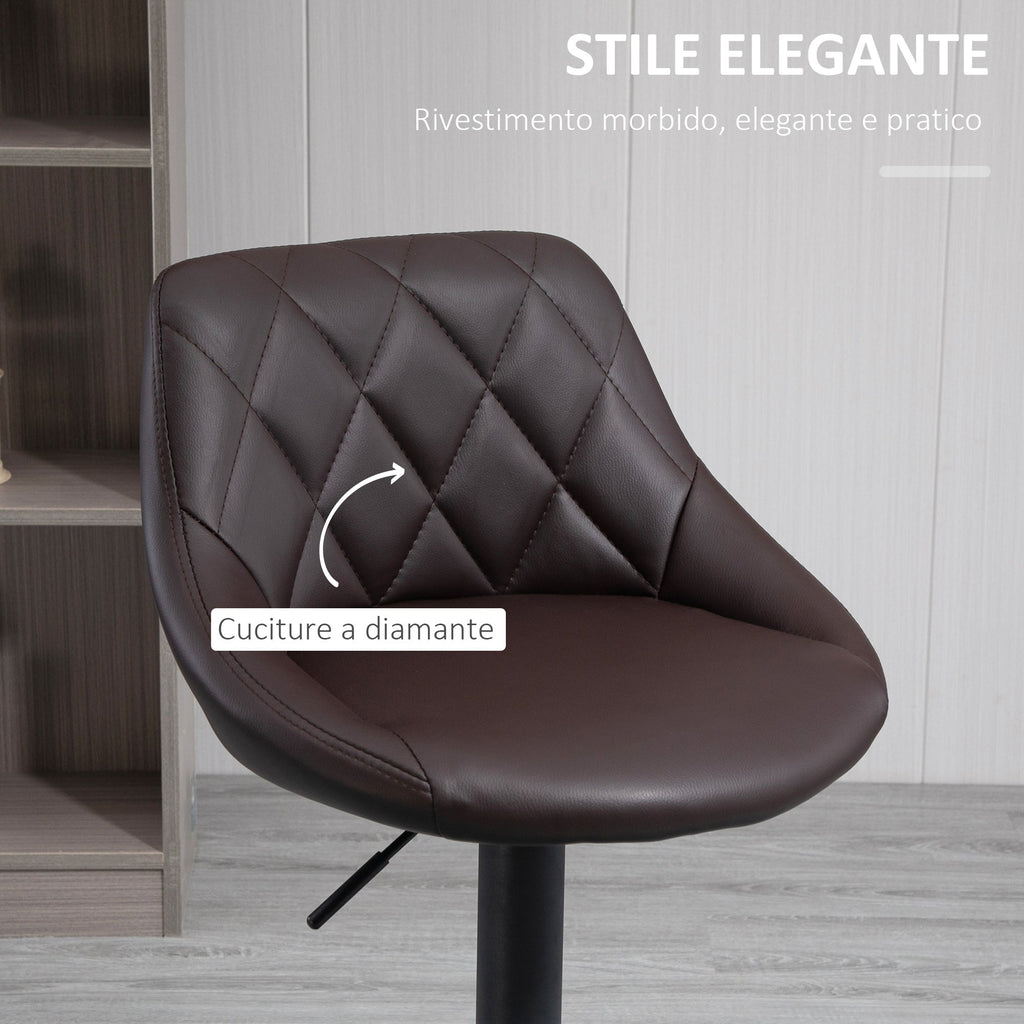 Easycomfort Set 2 Sgabelli da Bar, Altezza Regolabile with Base in Metallo e Seduta in Finta Pelle, Sgabelli Moderni with Schienale e Poggiapiedi, 46x48x83-104 cm, Marrone e black