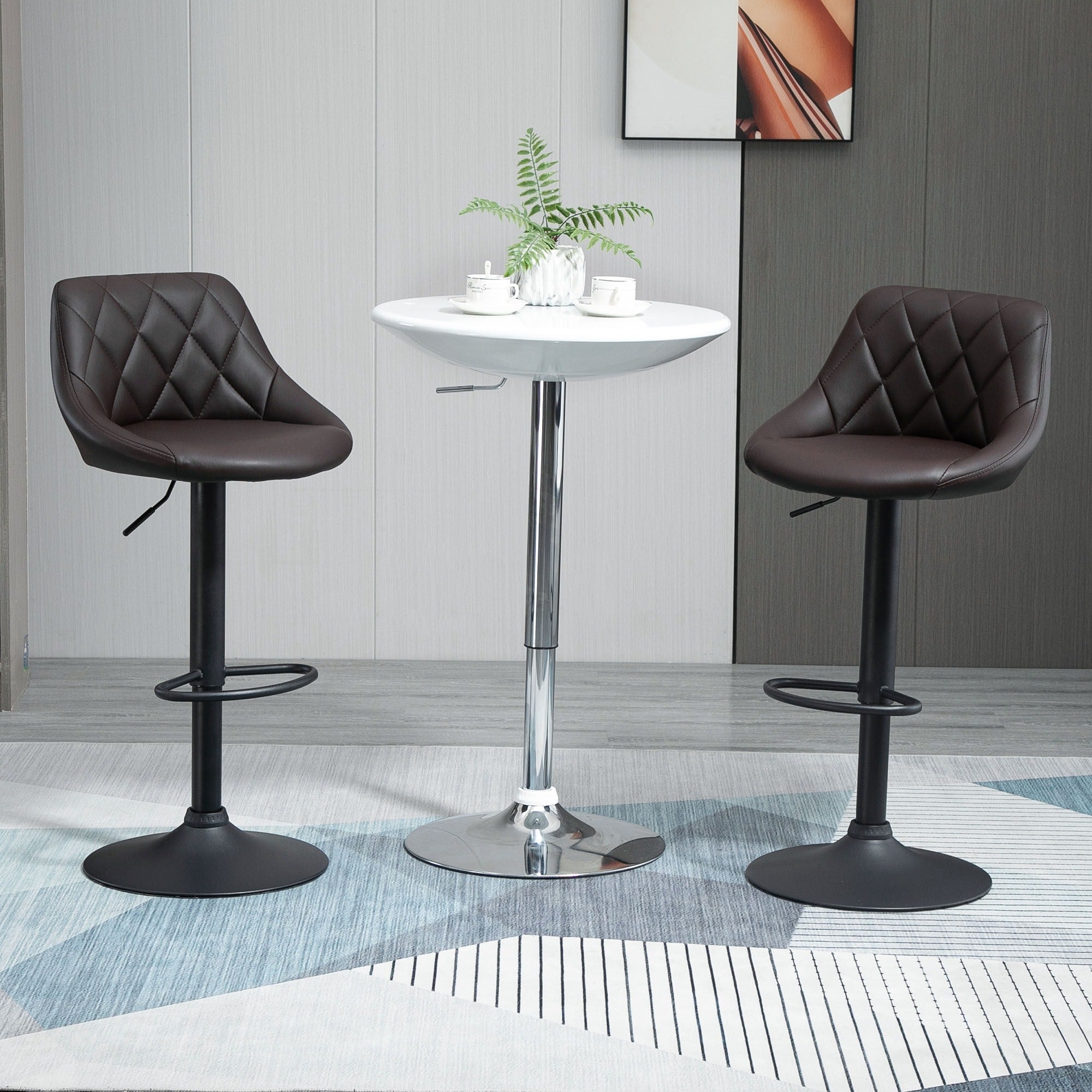 Easycomfort Set 2 Sgabelli da Bar, Altezza Regolabile with Base in Metallo e Seduta in Finta Pelle, Sgabelli Moderni with Schienale e Poggiapiedi, 46x48x83-104 cm, Marrone e black