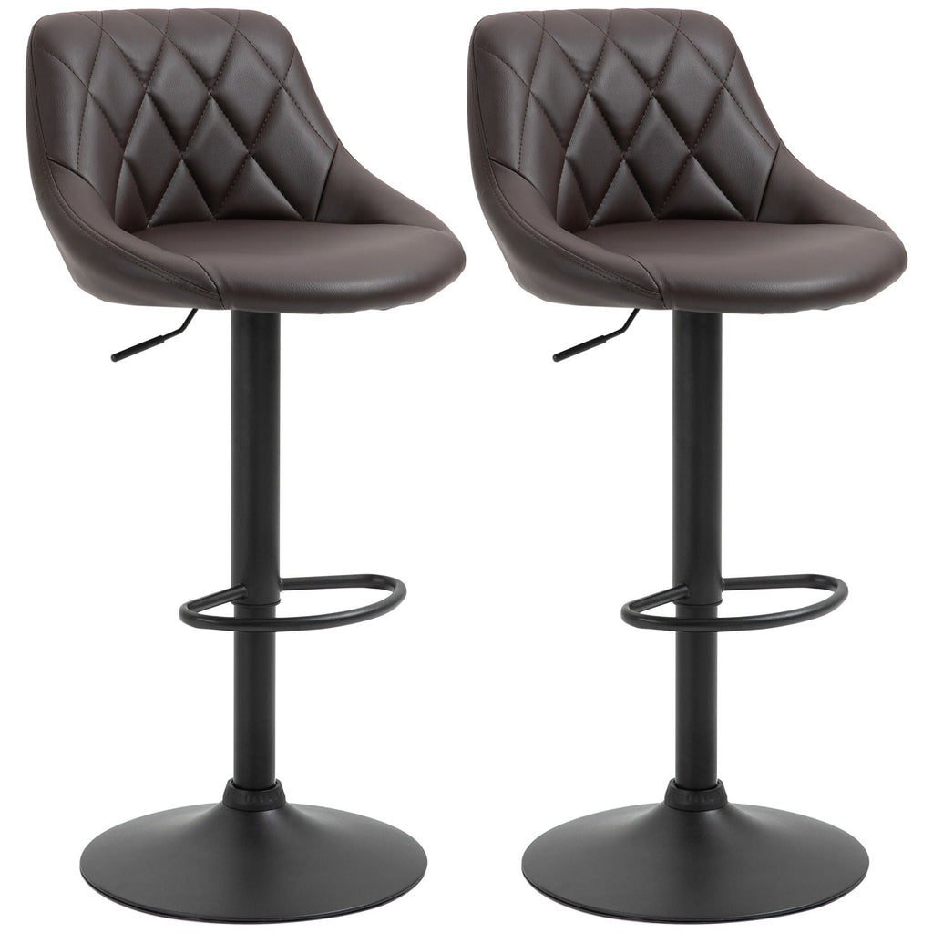 Easycomfort Set 2 Sgabelli da Bar, Altezza Regolabile with Base in Metallo e Seduta in Finta Pelle, Sgabelli Moderni with Schienale e Poggiapiedi, 46x48x83-104 cm, Marrone e black