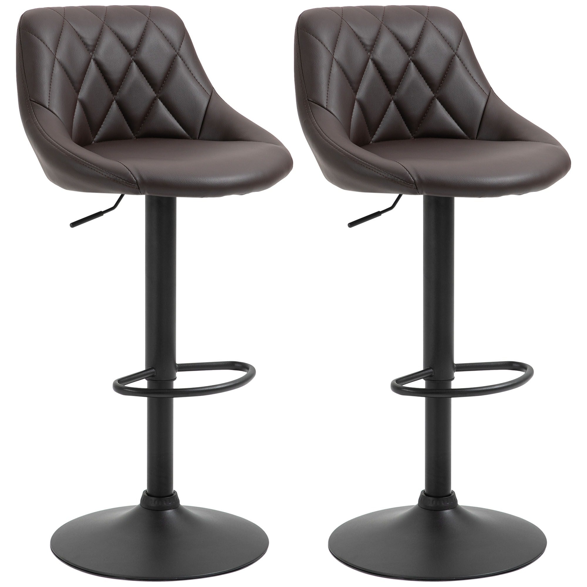 Easycomfort Set 2 Sgabelli da Bar, Altezza Regolabile with Base in Metallo e Seduta in Finta Pelle, Sgabelli Moderni with Schienale e Poggiapiedi, 46x48x83-104 cm, Marrone e black