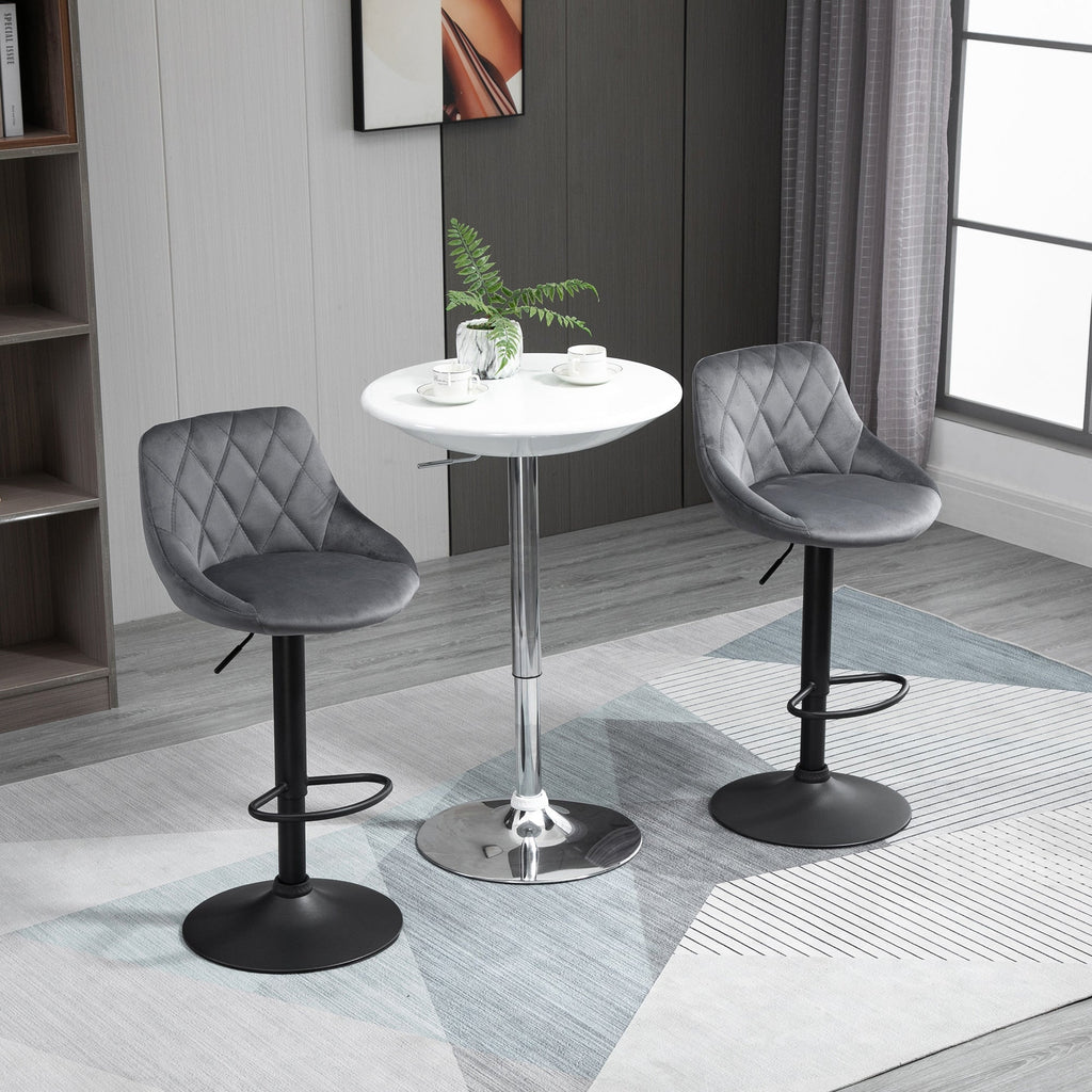 Easycomfort Set 2 Sgabelli da Bar, Altezza Regolabile with Base in Metallo e Seduta in Velluto, Sgabelli Moderni with Schienale e Poggiapiedi, 46x48x83-104cm, Grigio e black