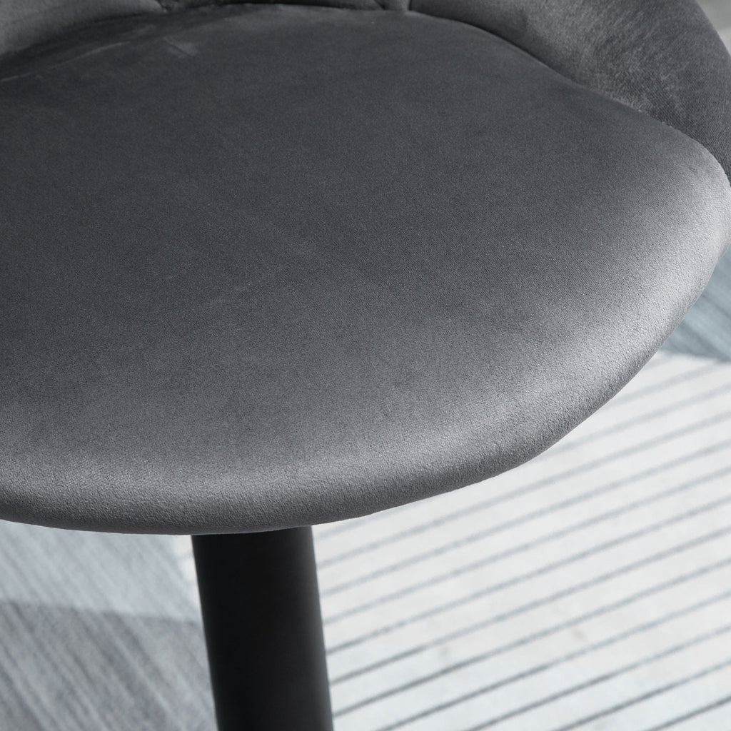 Easycomfort Set 2 Sgabelli da Bar, Altezza Regolabile with Base in Metallo e Seduta in Velluto, Sgabelli Moderni with Schienale e Poggiapiedi, 46x48x83-104cm, Grigio e black