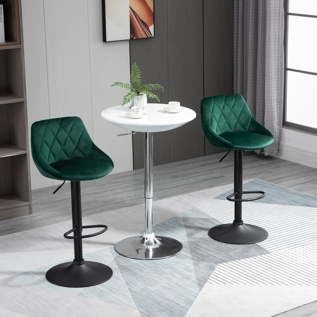 Easycomfort Set 2 Sgabelli da Bar, Altezza Regolabile with Base in Metallo e Seduta in Velluto, Sgabelli Moderni with Schienale e Poggiapiedi, 46x48x83-104 cm, Verde