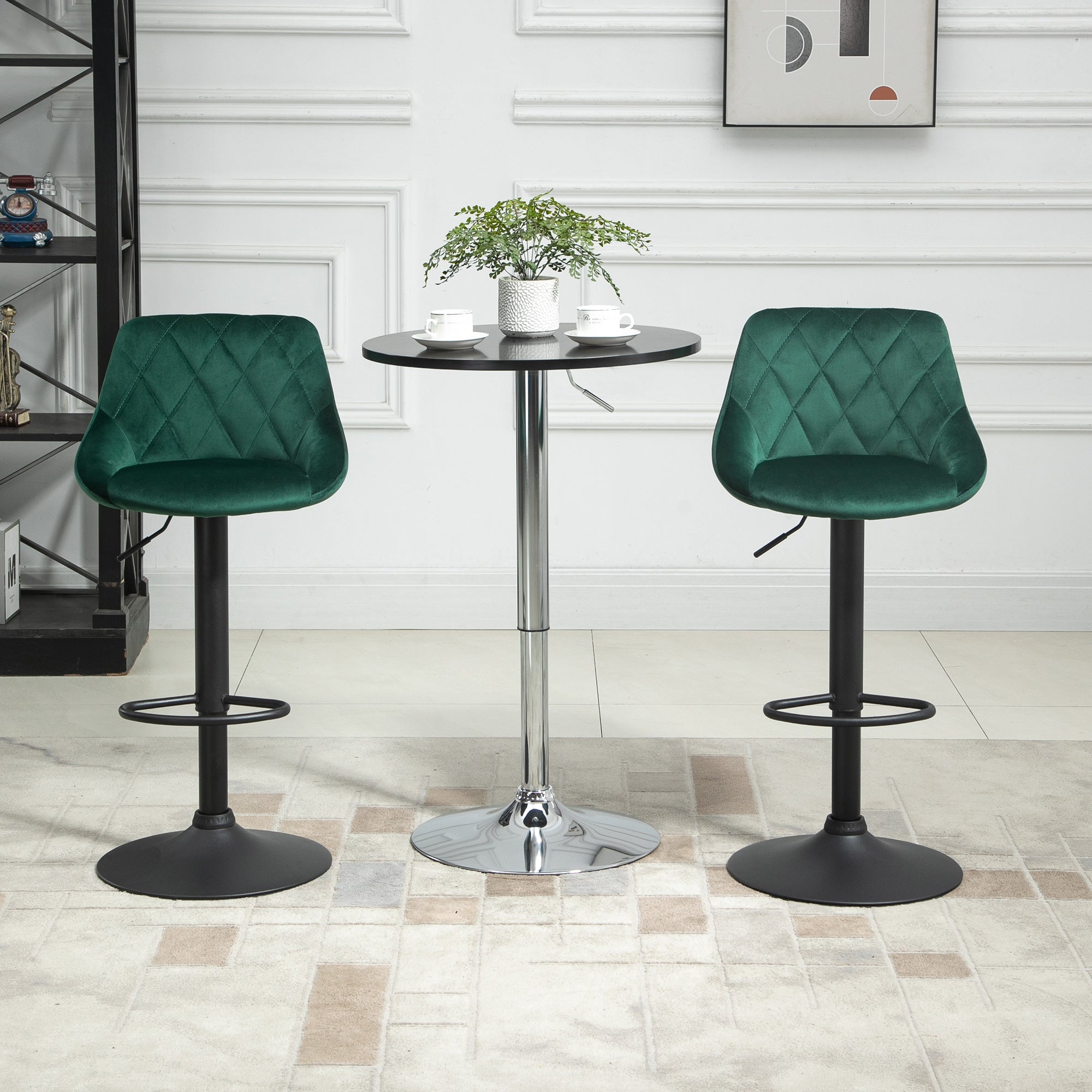 Easycomfort Set 2 Sgabelli da Bar, Altezza Regolabile with Base in Metallo e Seduta in Velluto, Sgabelli Moderni with Schienale e Poggiapiedi, 46x48x83-104 cm, Verde