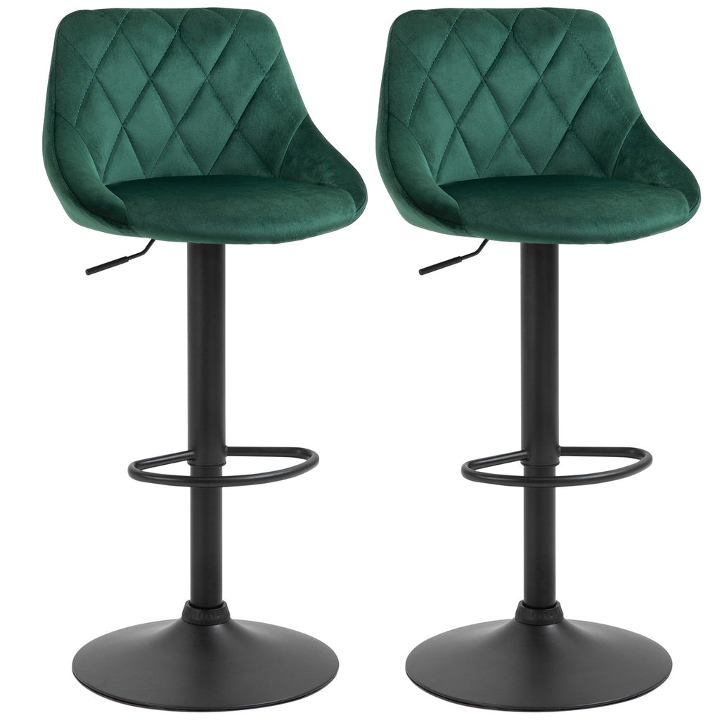 Easycomfort Set 2 Sgabelli da Bar, Altezza Regolabile with Base in Metallo e Seduta in Velluto, Sgabelli Moderni with Schienale e Poggiapiedi, 46x48x83-104 cm, Verde