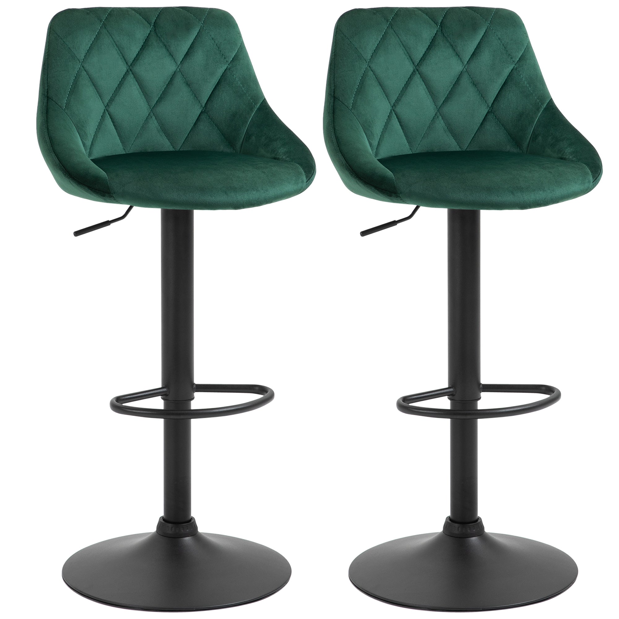 Easycomfort Set 2 Sgabelli da Bar, Altezza Regolabile with Base in Metallo e Seduta in Velluto, Sgabelli Moderni with Schienale e Poggiapiedi, 46x48x83-104 cm, Verde
