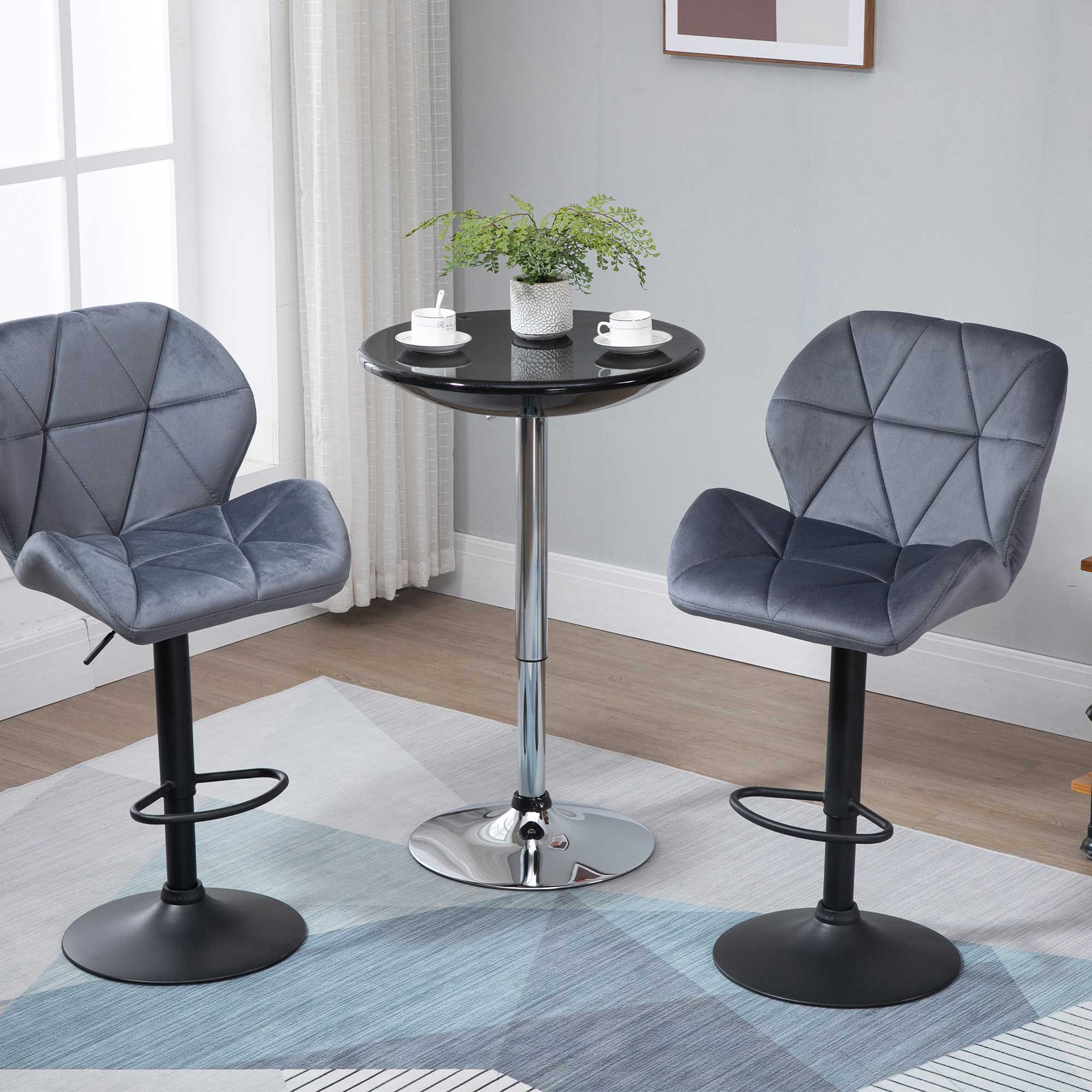 Easycomfort Tavolo Rotondo da Bar with Piano Girevole, Altezza Regolabile with Leva a Gas e Base in Acciaio, ?61x76-97cm, black