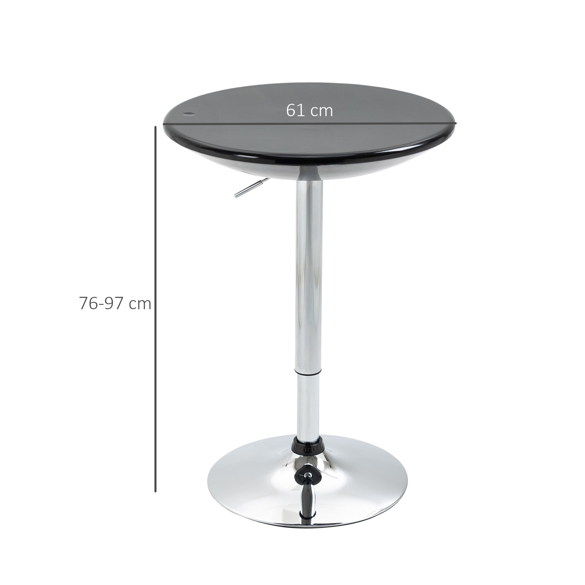 Easycomfort Tavolo Rotondo da Bar with Piano Girevole, Altezza Regolabile with Leva a Gas e Base in Acciaio, ?61x76-97cm, black