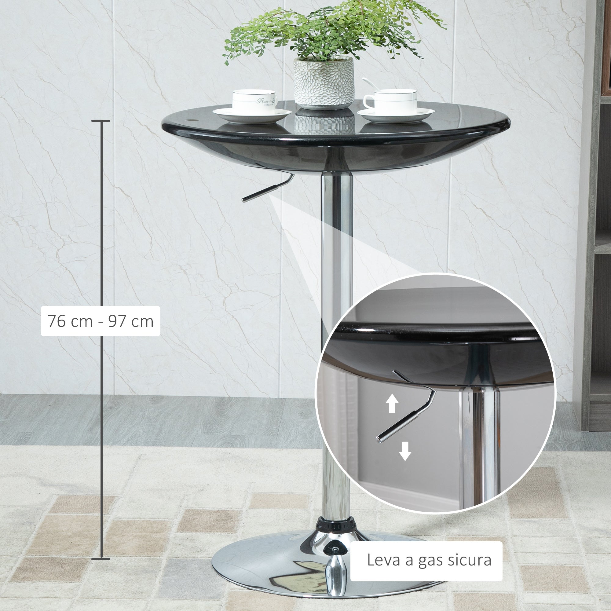Easycomfort Tavolo Rotondo da Bar with Piano Girevole, Altezza Regolabile with Leva a Gas e Base in Acciaio, ?61x76-97cm, black