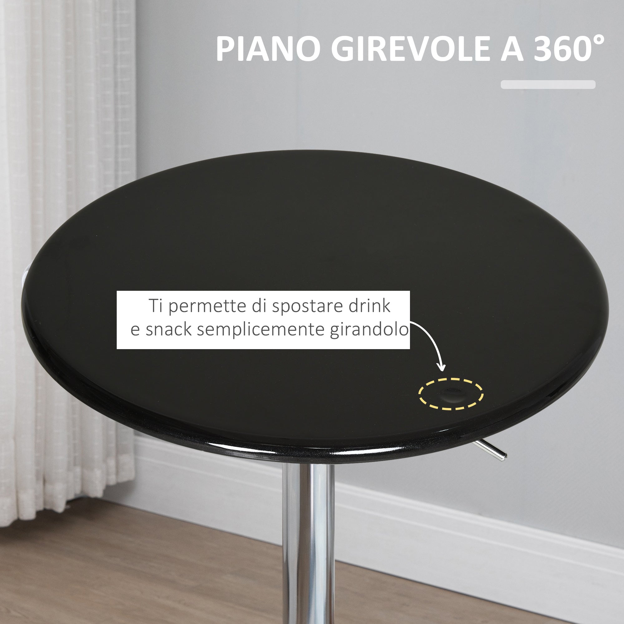 Easycomfort Tavolo Rotondo da Bar with Piano Girevole, Altezza Regolabile with Leva a Gas e Base in Acciaio, ?61x76-97cm, black