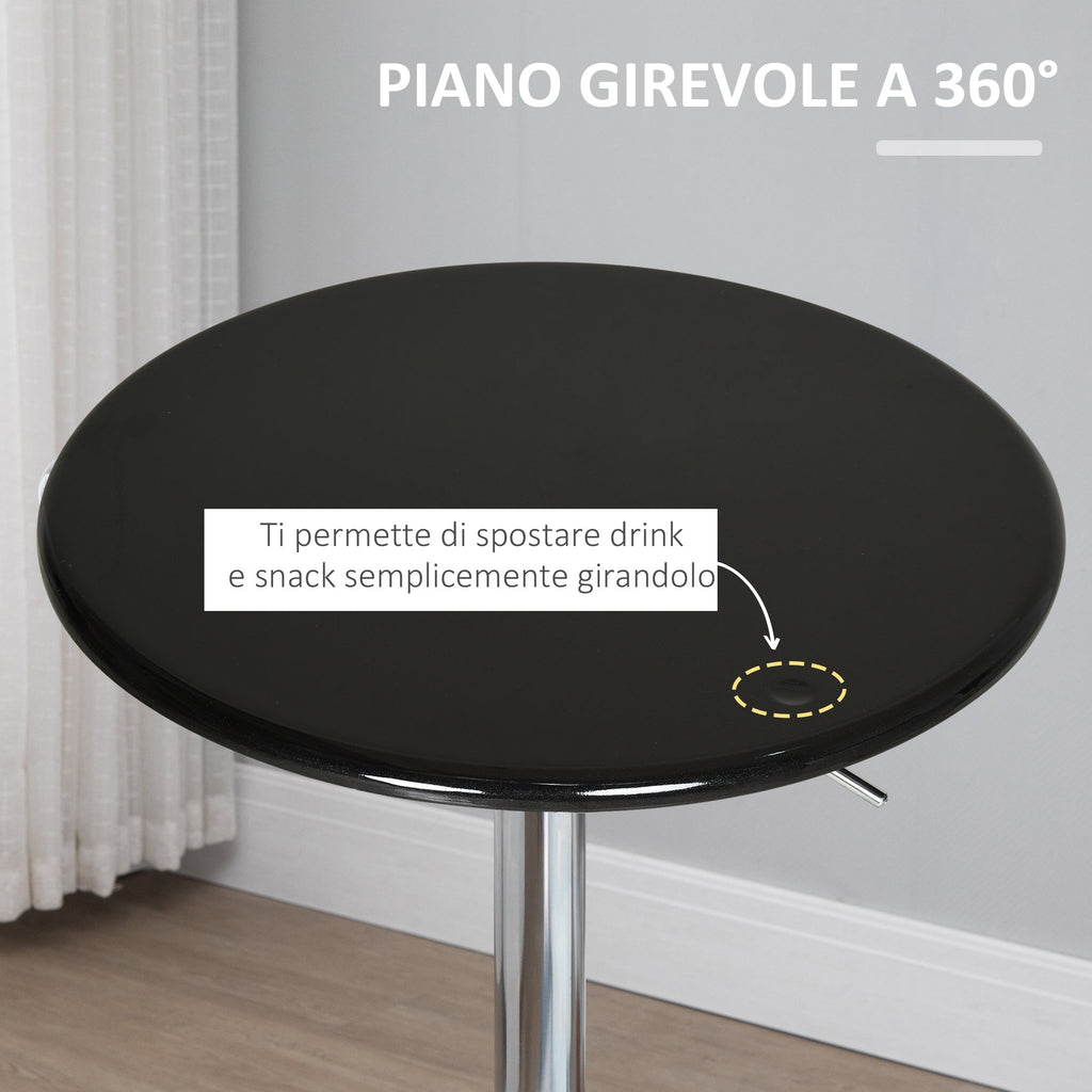 Easycomfort Tavolo Rotondo da Bar with Piano Girevole, Altezza Regolabile with Leva a Gas e Base in Acciaio, ?61x76-97cm, black