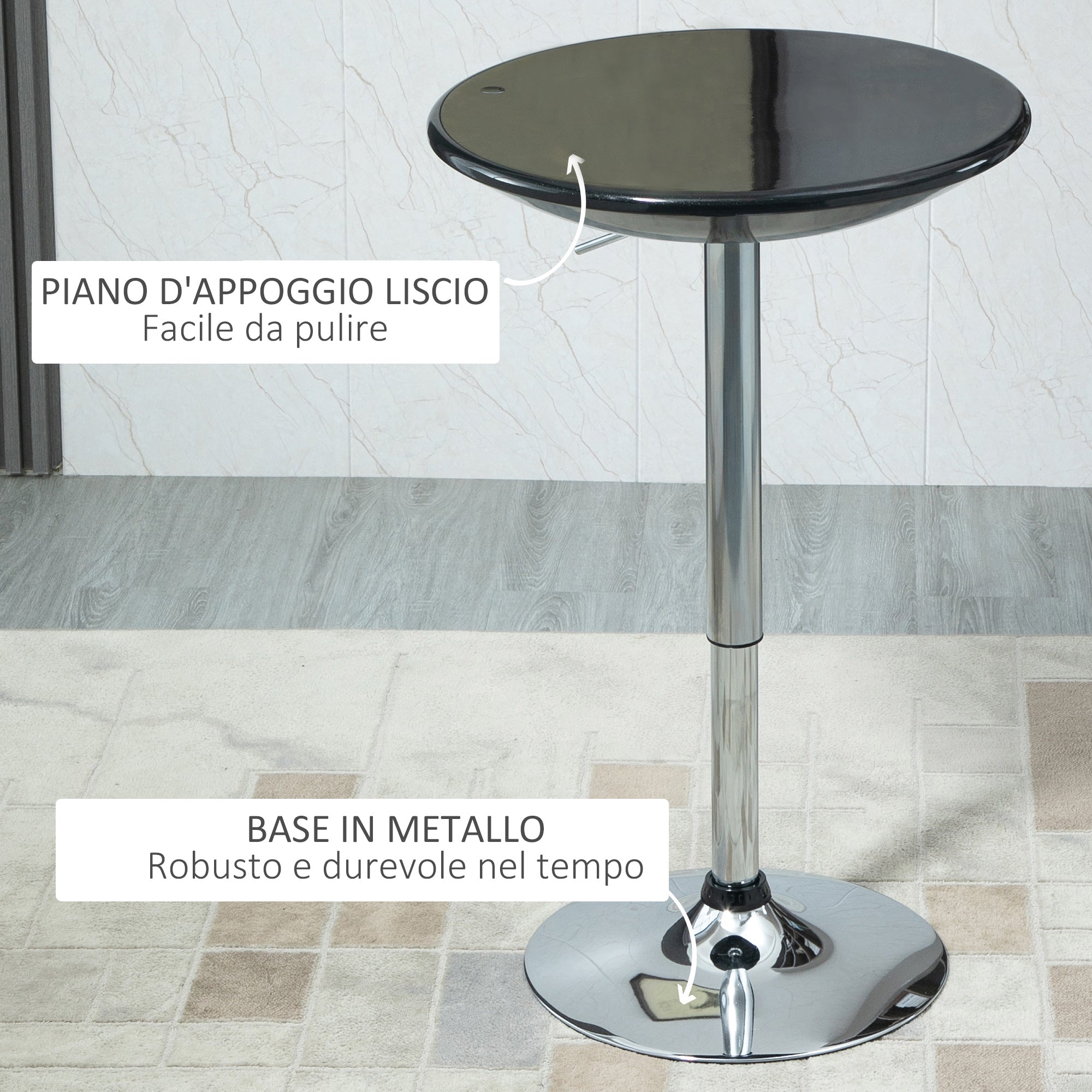 Easycomfort Tavolo Rotondo da Bar with Piano Girevole, Altezza Regolabile with Leva a Gas e Base in Acciaio, ?61x76-97cm, black