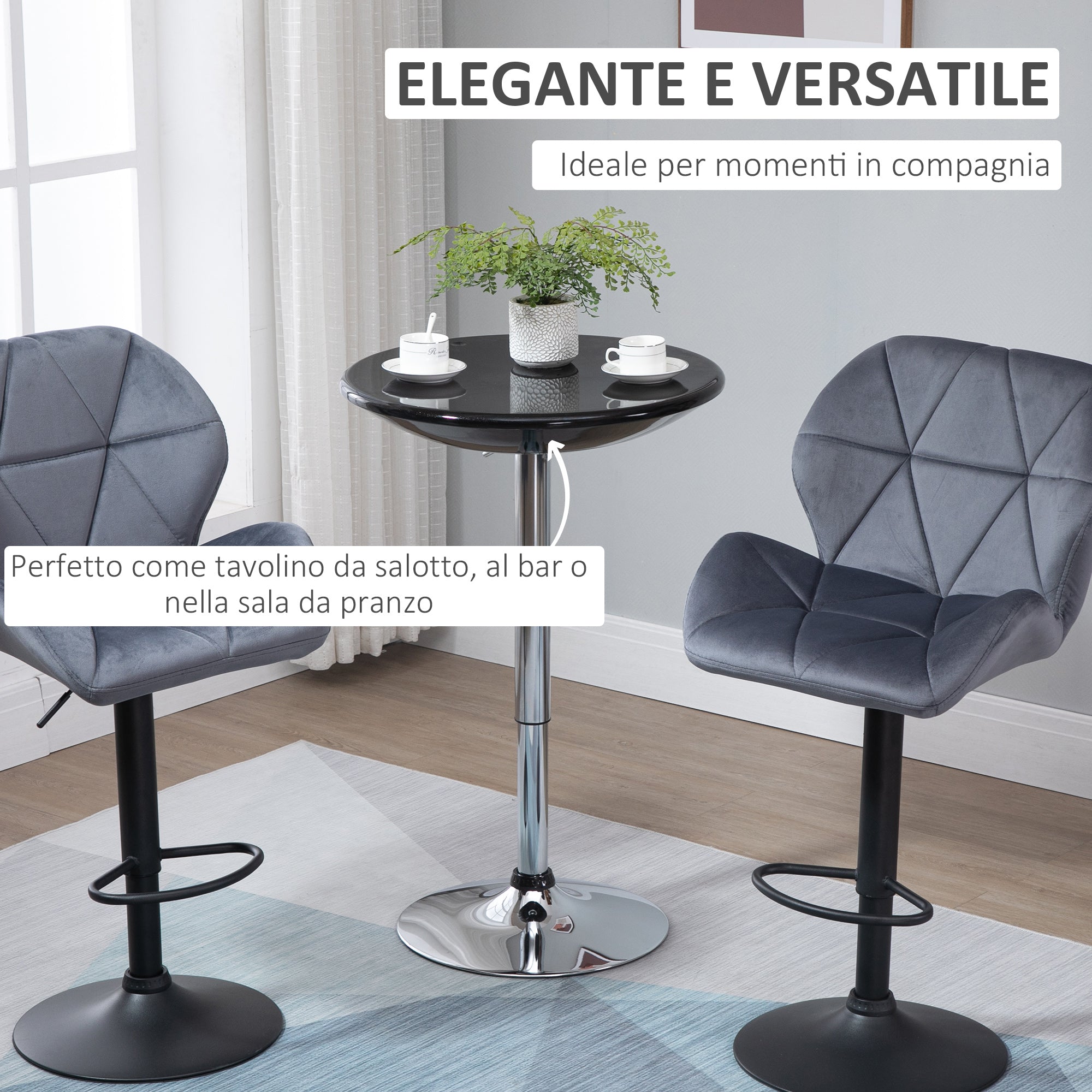 Easycomfort Tavolo Rotondo da Bar with Piano Girevole, Altezza Regolabile with Leva a Gas e Base in Acciaio, ?61x76-97cm, black